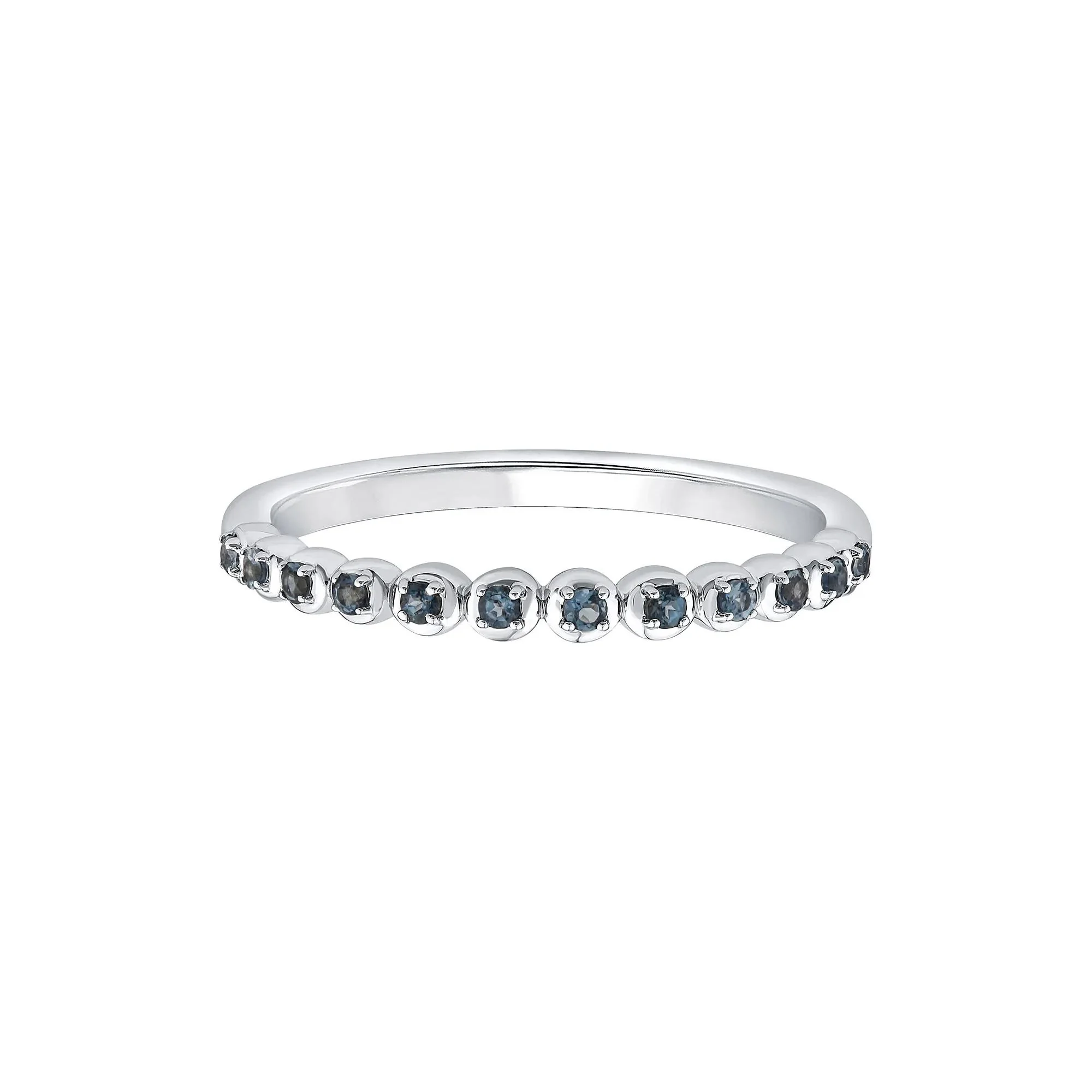 London Blue Topaz Round Band Ring 10K White Gold Size 8.5 2mm