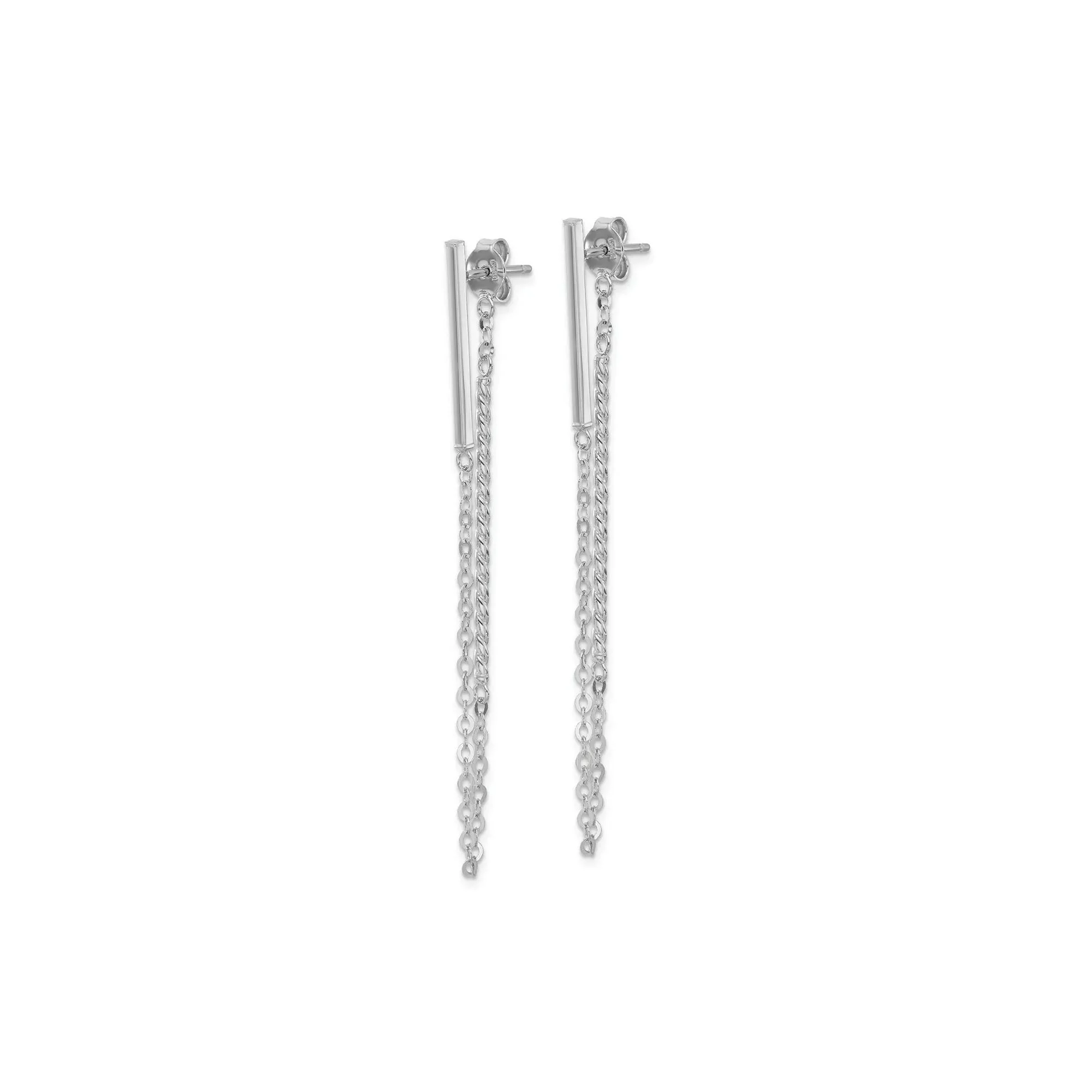Twisted Bar & Chain Drop Earrings 14K White Gold Size 1.50mm - Image 2
