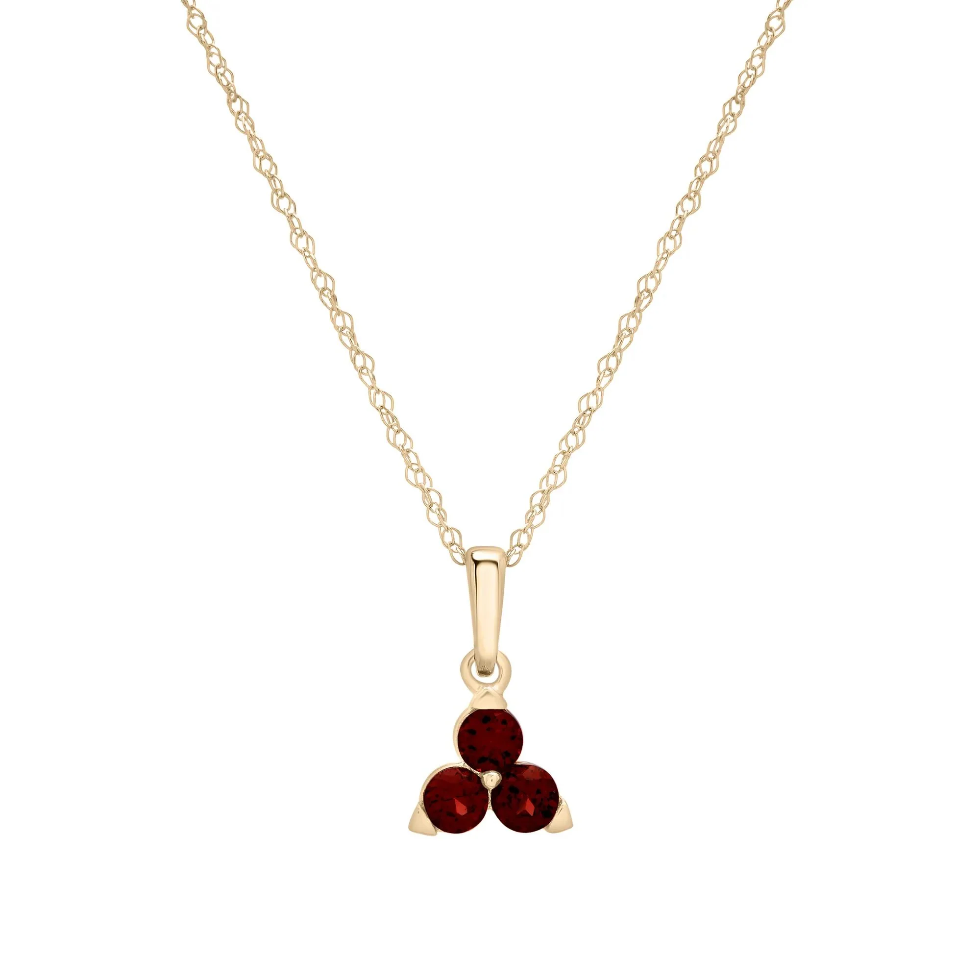 Garnet Three-Stone Triangle Birthstone Pendant Necklace 10K Yellow Gold Size 18"