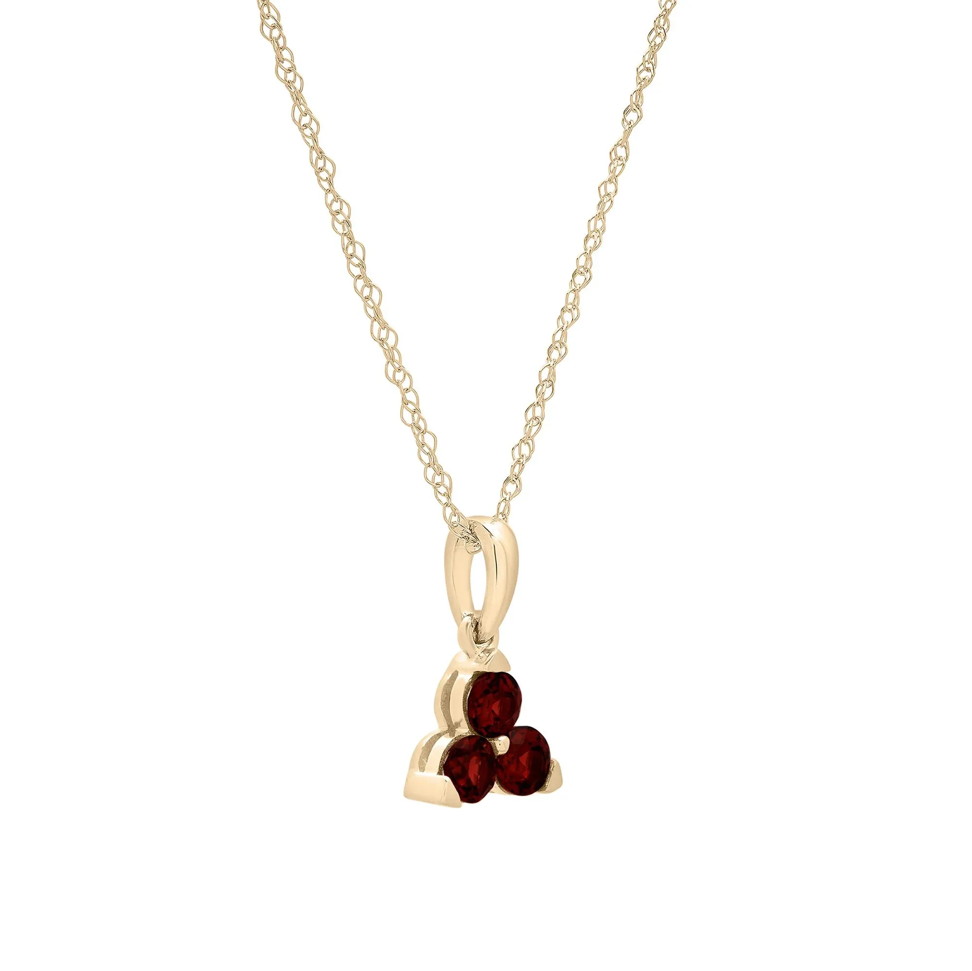 Garnet Three-Stone Triangle Birthstone Pendant Necklace 10K Yellow Gold Size 18" - Image 4