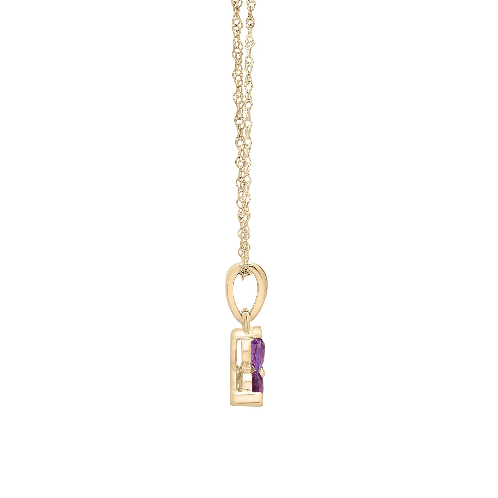 Amethyst Three-Stone Triangle Birthstone Pendant Necklace 10K Yellow Gold Size 18" - Image 2