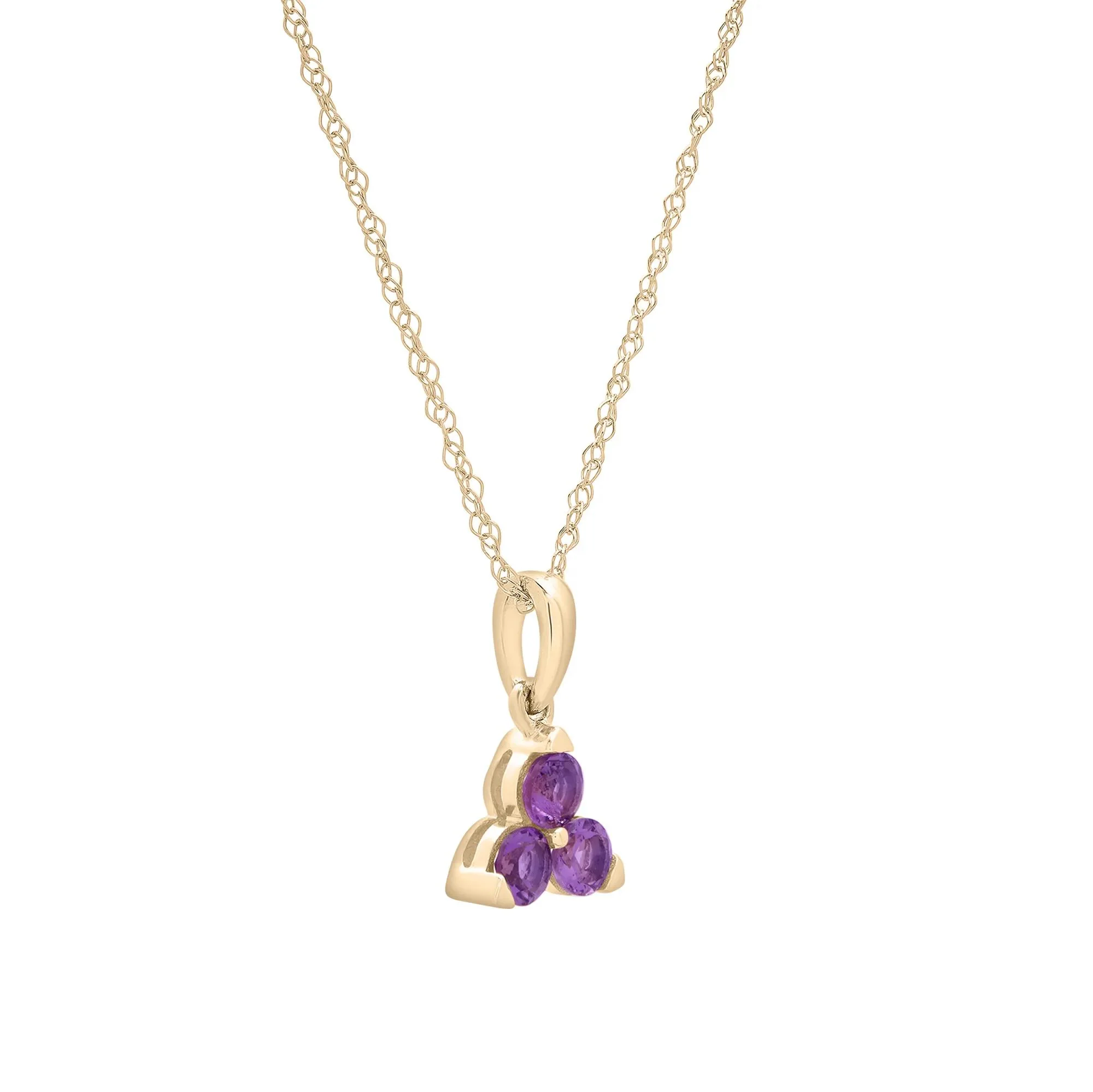 Amethyst Three-Stone Triangle Birthstone Pendant Necklace 10K Yellow Gold Size 18" - Image 4