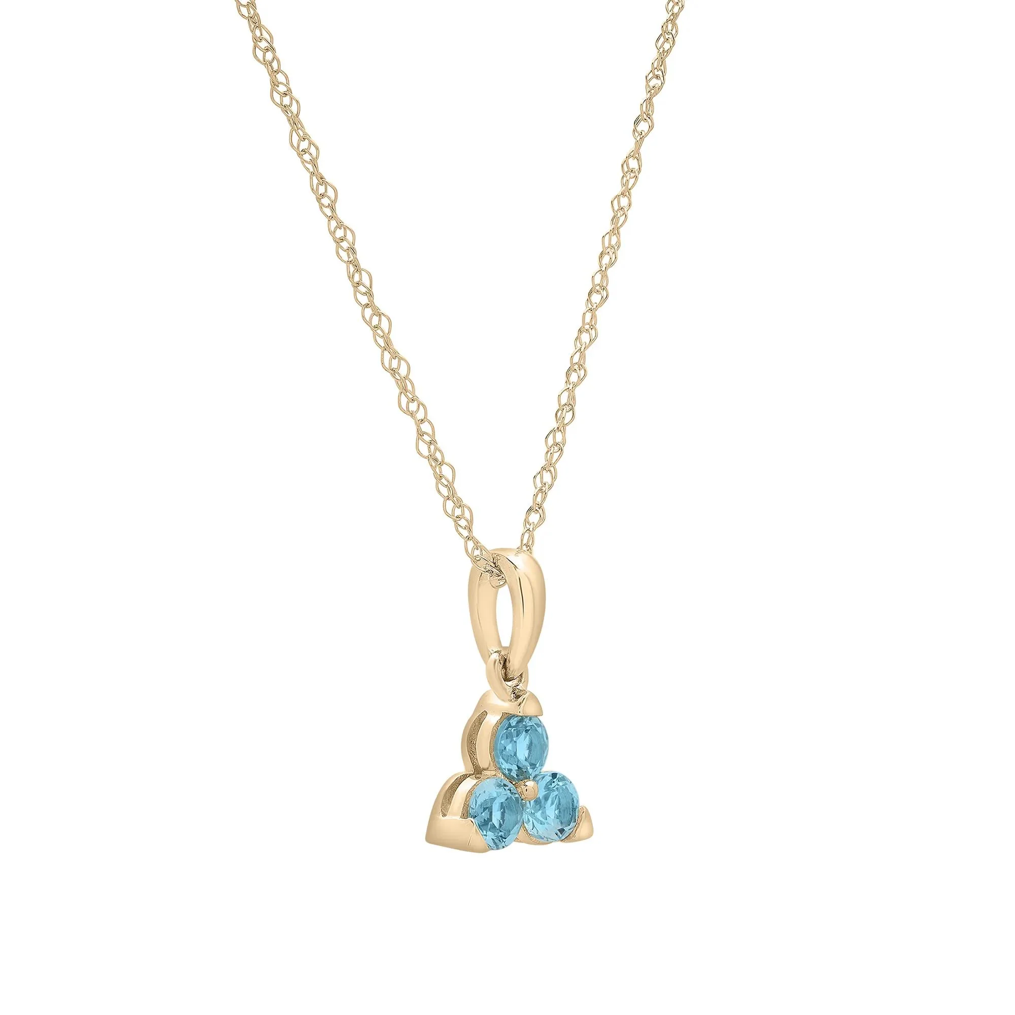 Blue Topaz Three-Stone Triangle Birthstone Pendant Necklace 10K Yellow Gold Size 18" - Image 4