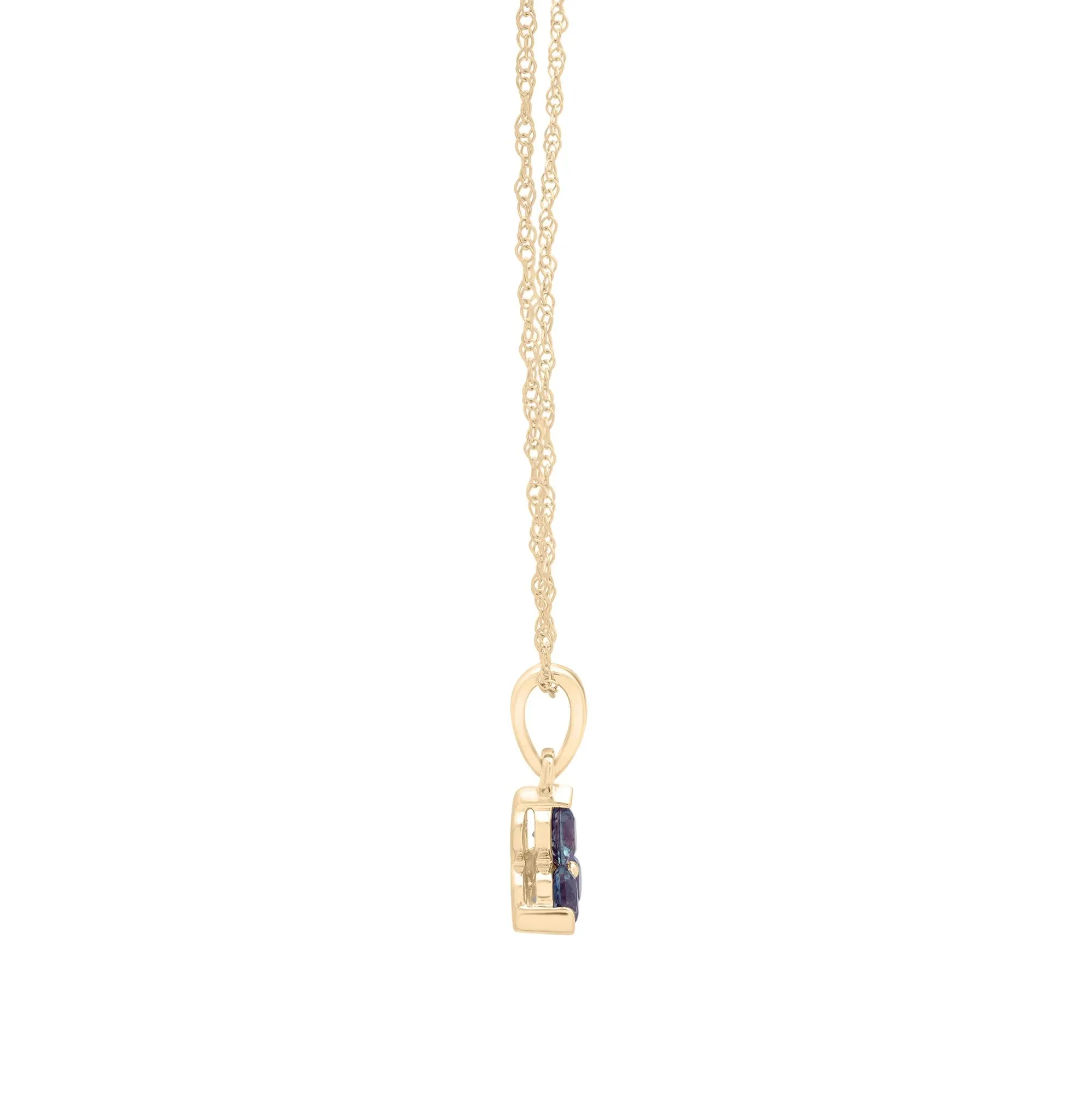 Lab-Created Alexandrite Three-Stone Triangle Birthstone Pendant Necklace 10K Yellow Gold Size 18" - Image 2