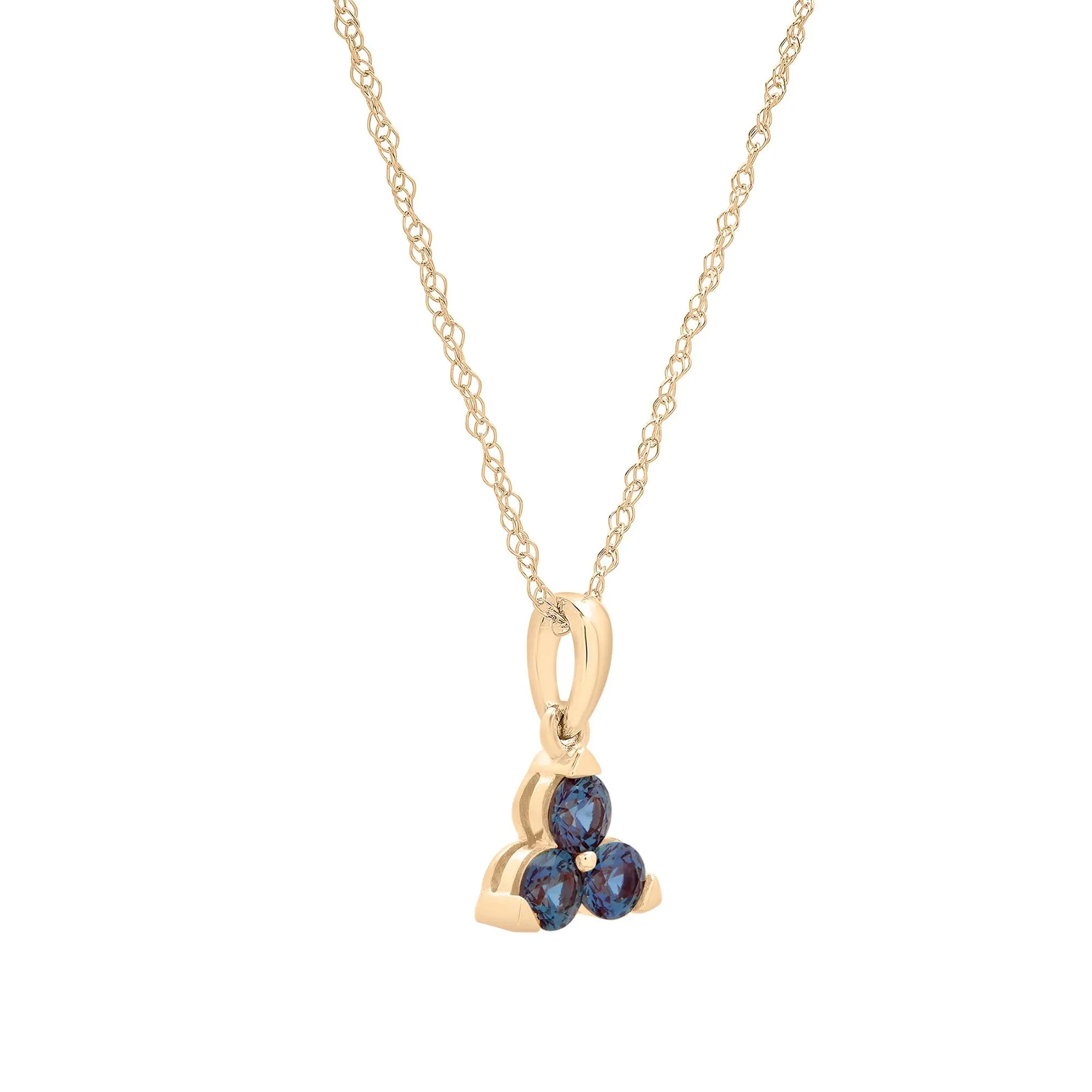 Lab-Created Alexandrite Three-Stone Triangle Birthstone Pendant Necklace 10K Yellow Gold Size 18" - Image 4