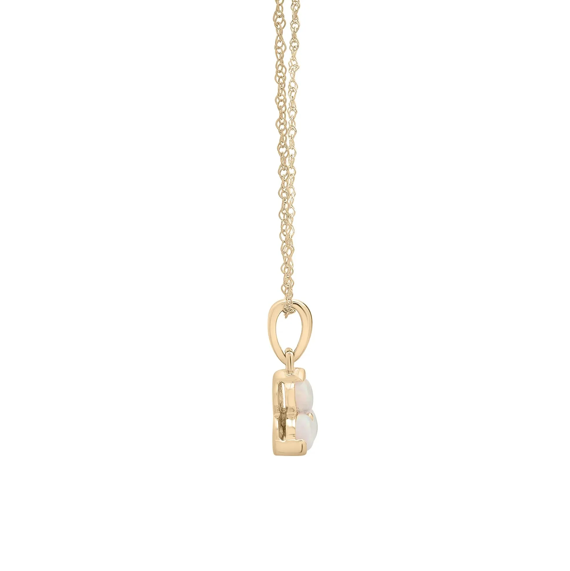 Lab-Created Opal Three-Stone Triangle Birthstone Pendant Necklace 10K Yellow Gold Size 18" - Image 2