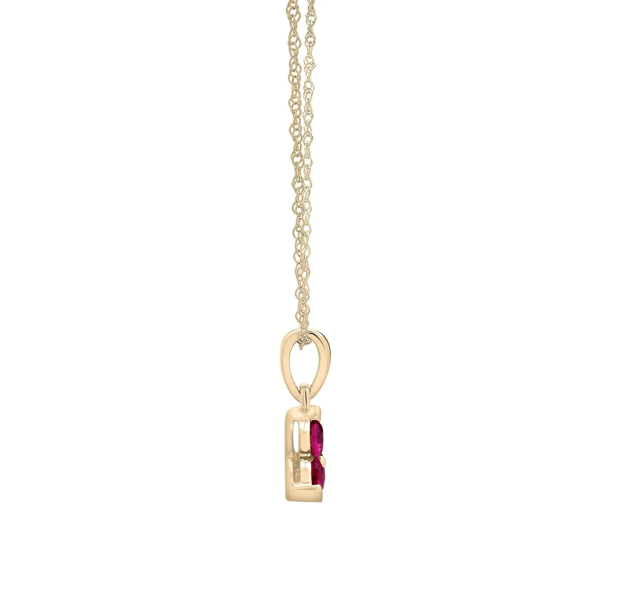 Lab-Created Ruby Three-Stone Triangle Birthstone Pendant Necklace 10K Yellow Gold Size 18" - Image 2