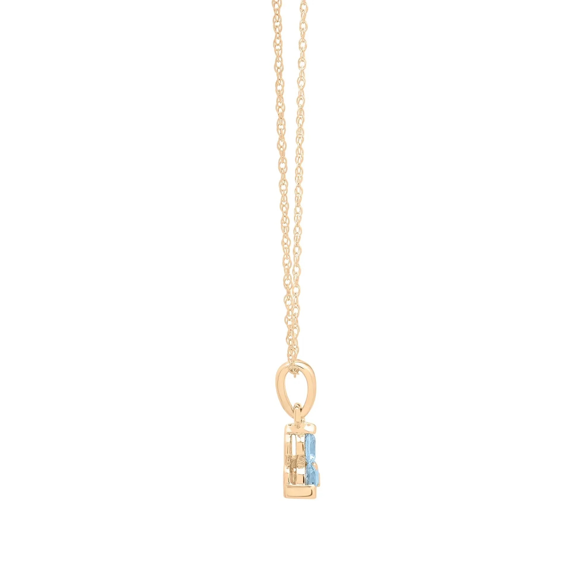 Lab-Created Aquamarine Three-Stone Triangle Birthstone Pendant Necklace 10K Yellow Gold Size 18" - Image 2