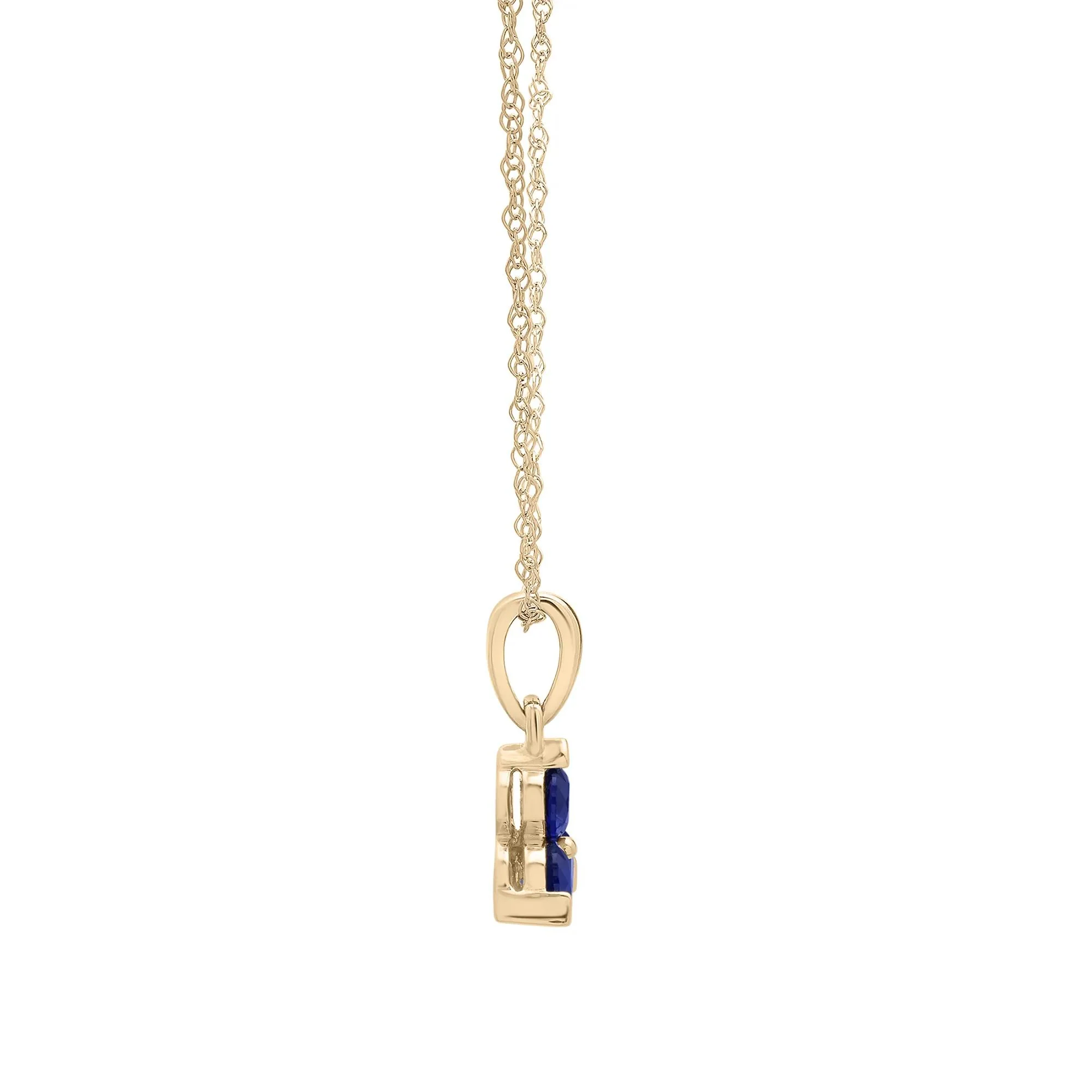 Lab-Created Blue Sapphire Three-Stone Triangle Birthstone Pendant Necklace 10K Yellow Gold Size 18" - Image 2