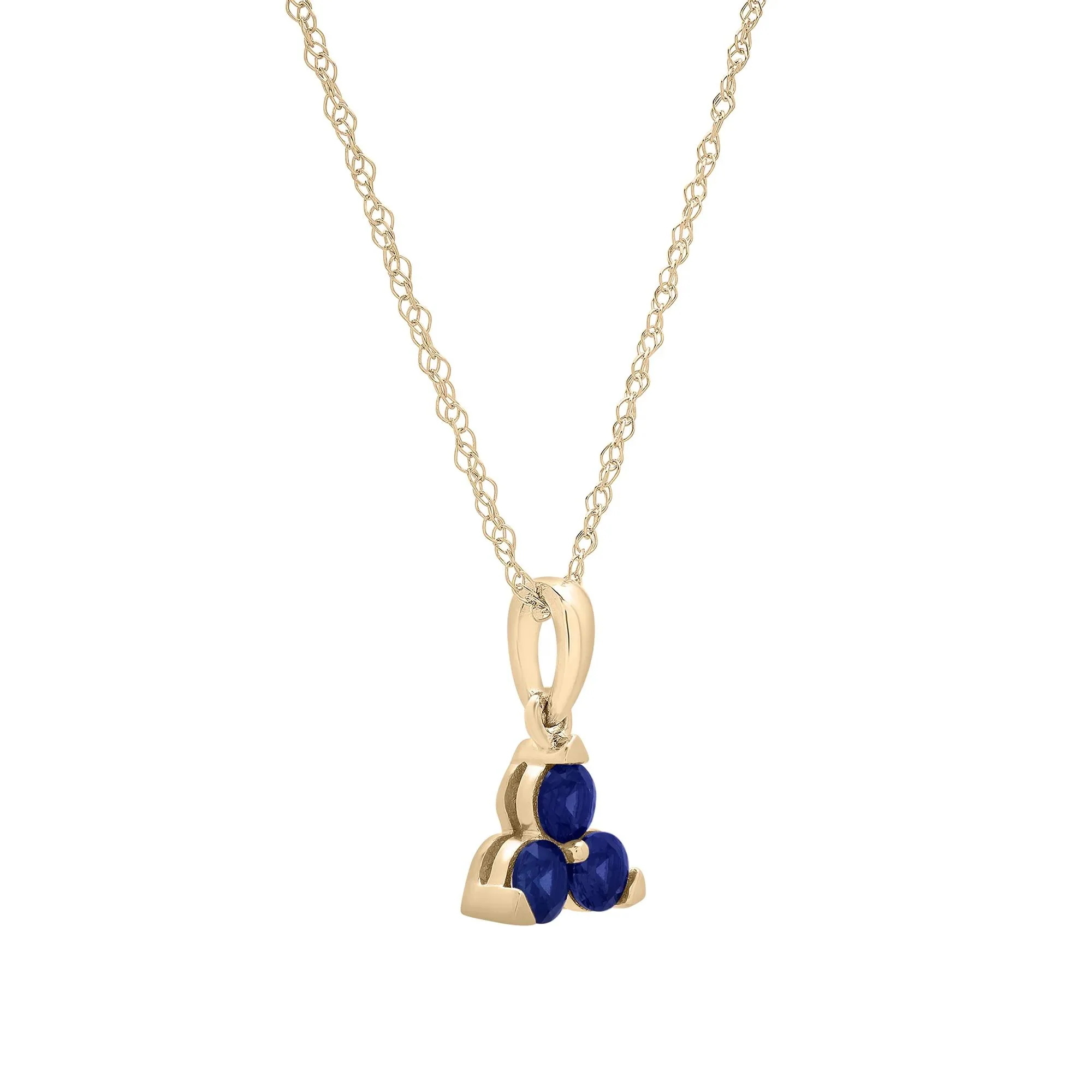 Lab-Created Blue Sapphire Three-Stone Triangle Birthstone Pendant Necklace 10K Yellow Gold Size 18" - Image 4