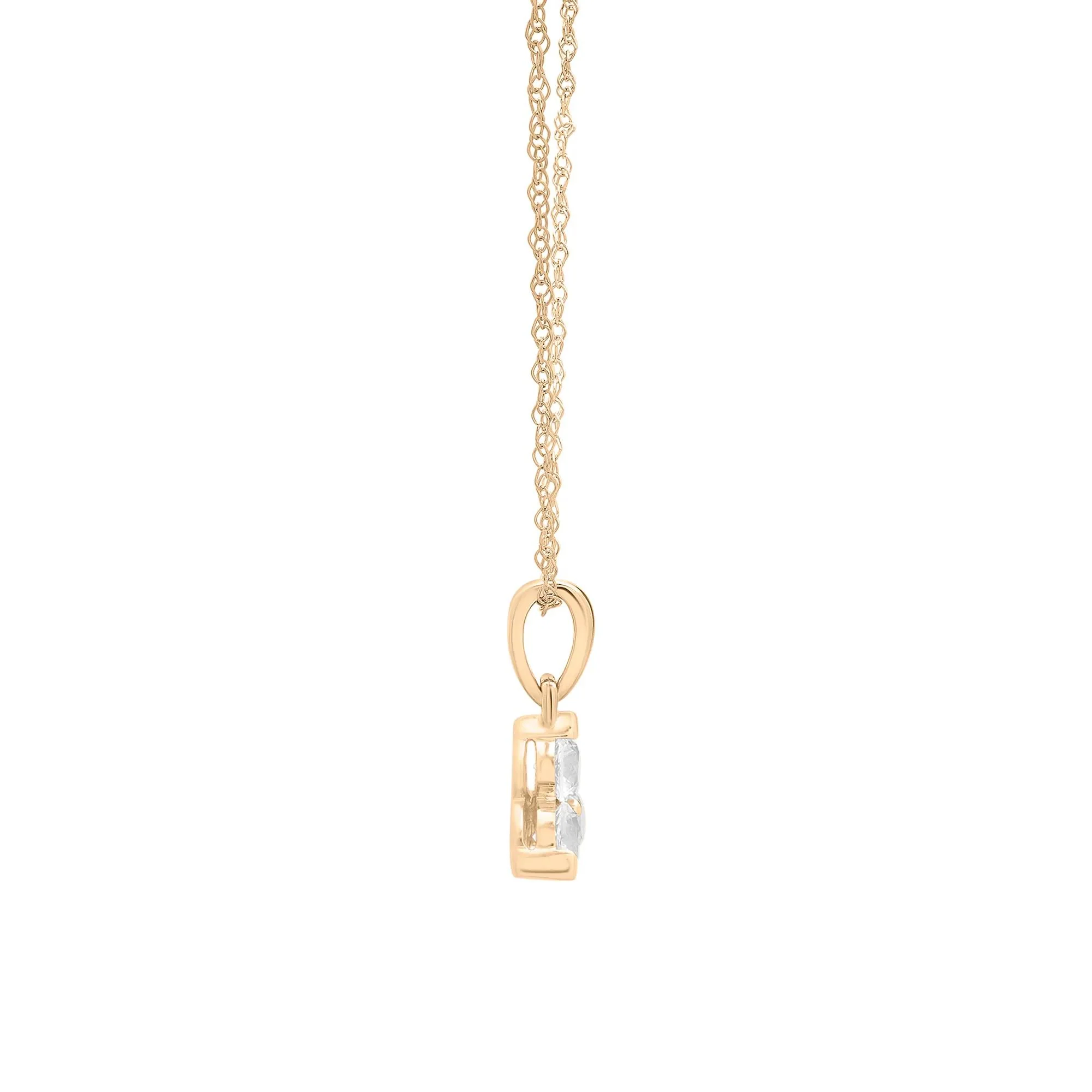 Lab-Created White Sapphire Three-Stone Triangle Birthstone Pendant Necklace 10K Yellow Gold Size 18" - Image 2