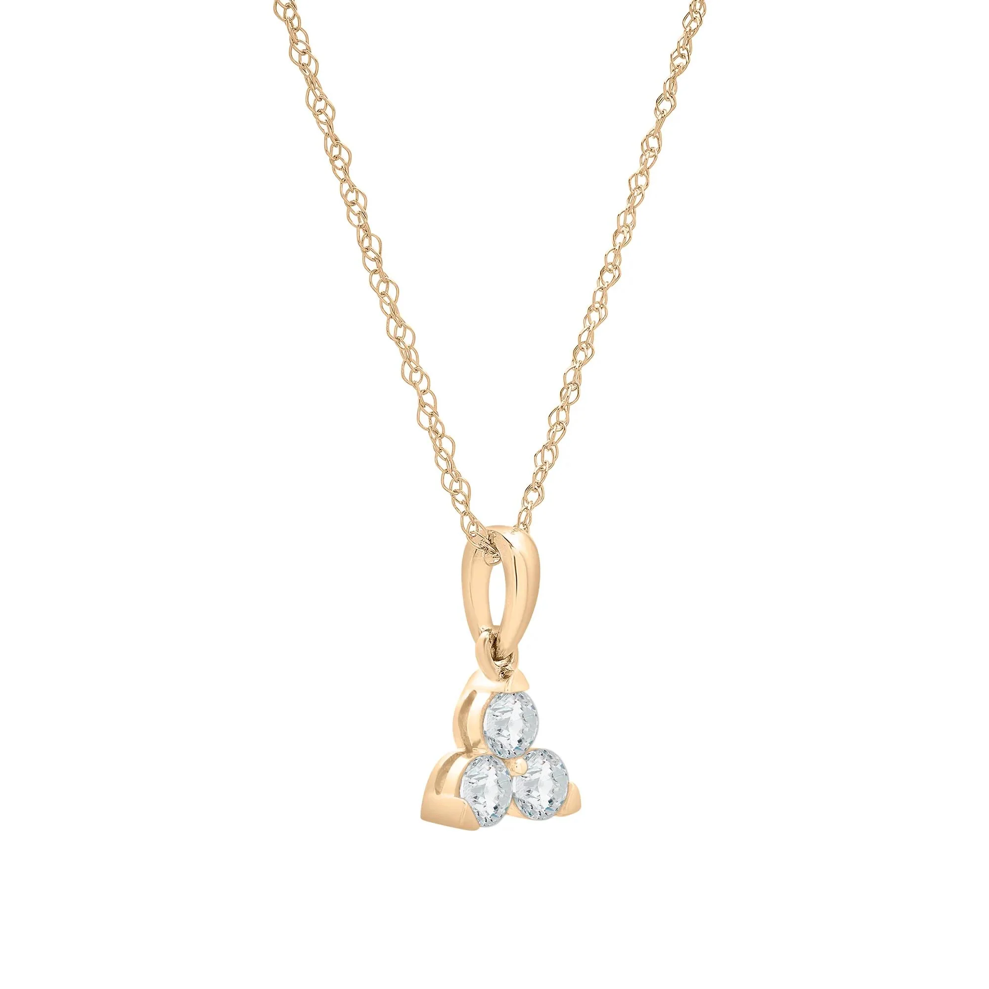 Lab-Created White Sapphire Three-Stone Triangle Birthstone Pendant Necklace 10K Yellow Gold Size 18" - Image 4