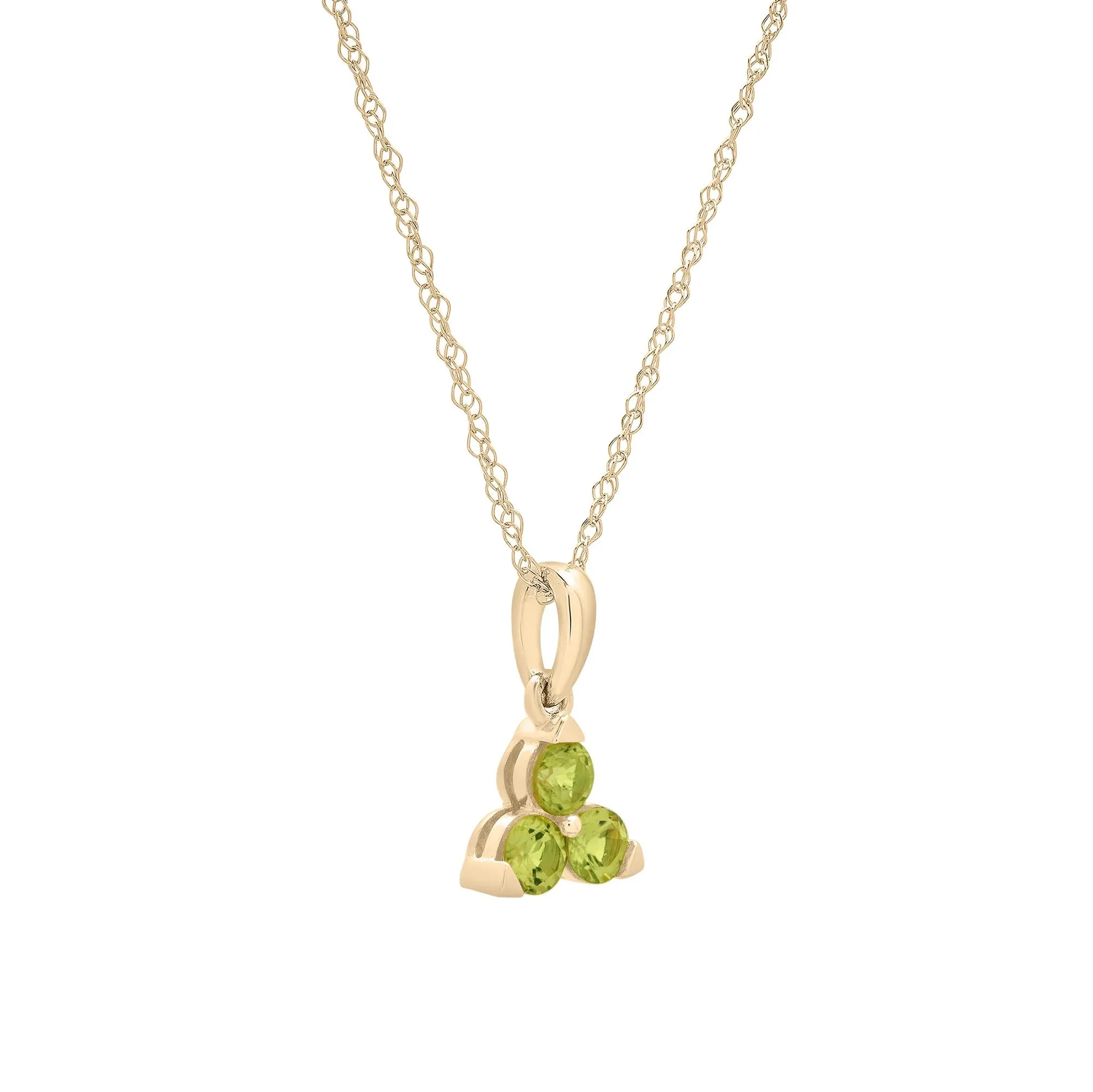 Peridot Three-Stone Triangle Birthstone Pendant Necklace 10K Yellow Gold Size 18" - Image 4