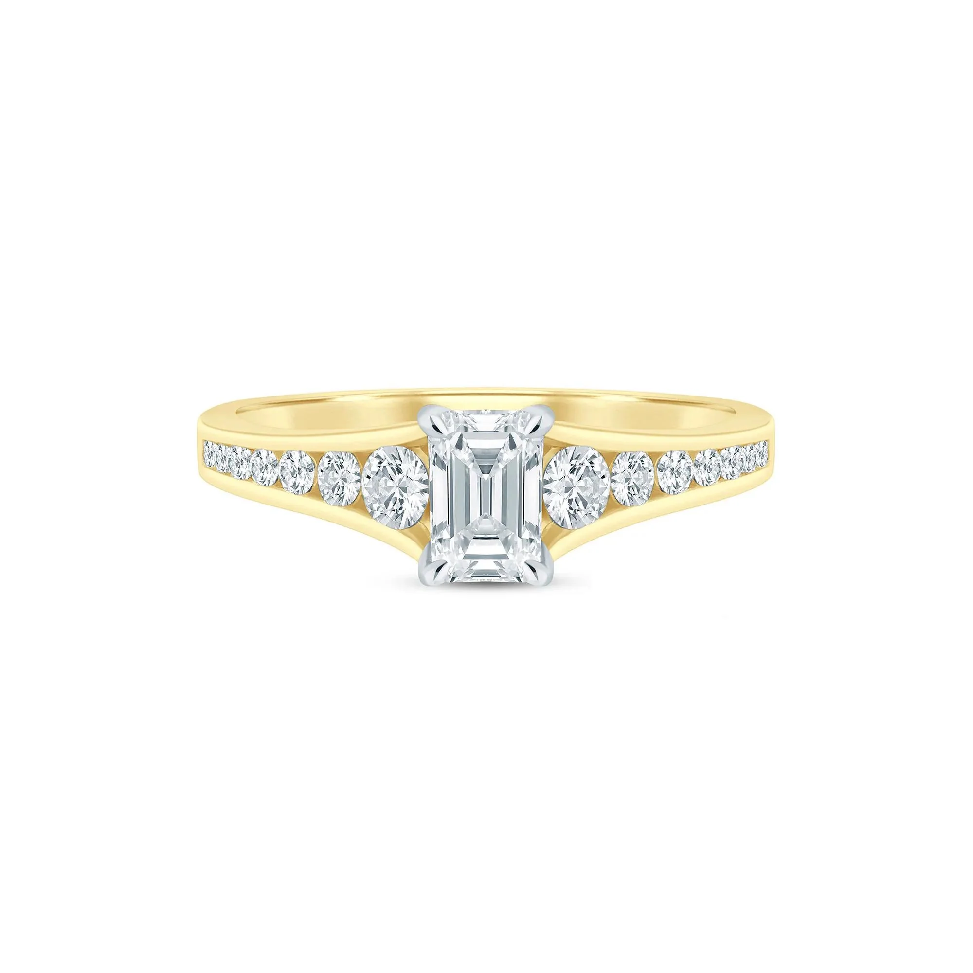 1 CT. Tw. Diamond Emerald-Cut & Round Engagement Ring 14K Yellow Gold Size 6 1.5mm