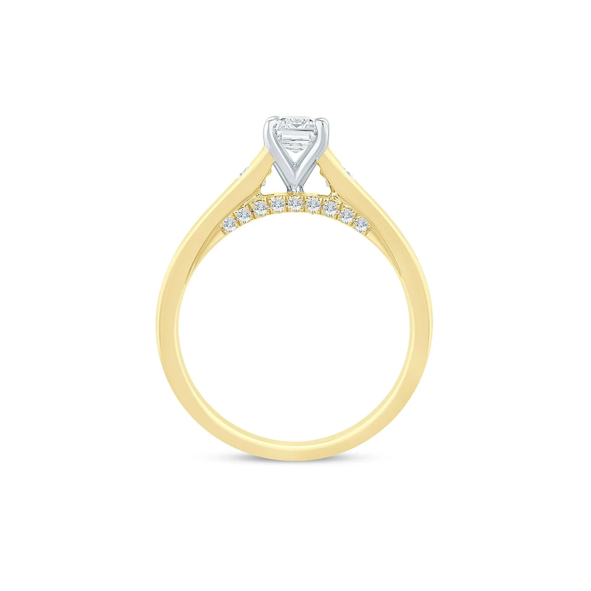 1 CT. Tw. Diamond Emerald-Cut & Round Engagement Ring 14K Yellow Gold Size 6.5 1.5mm - Image 2