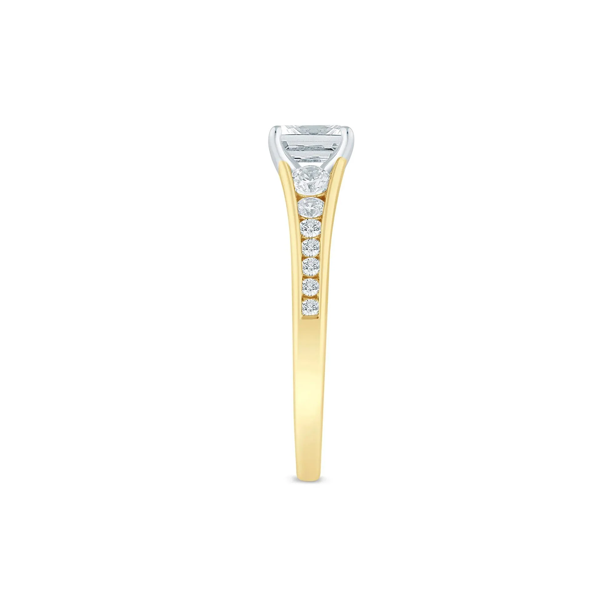 1 CT. Tw. Diamond Emerald-Cut & Round Engagement Ring 14K Yellow Gold Size 6.5 1.5mm - Image 3