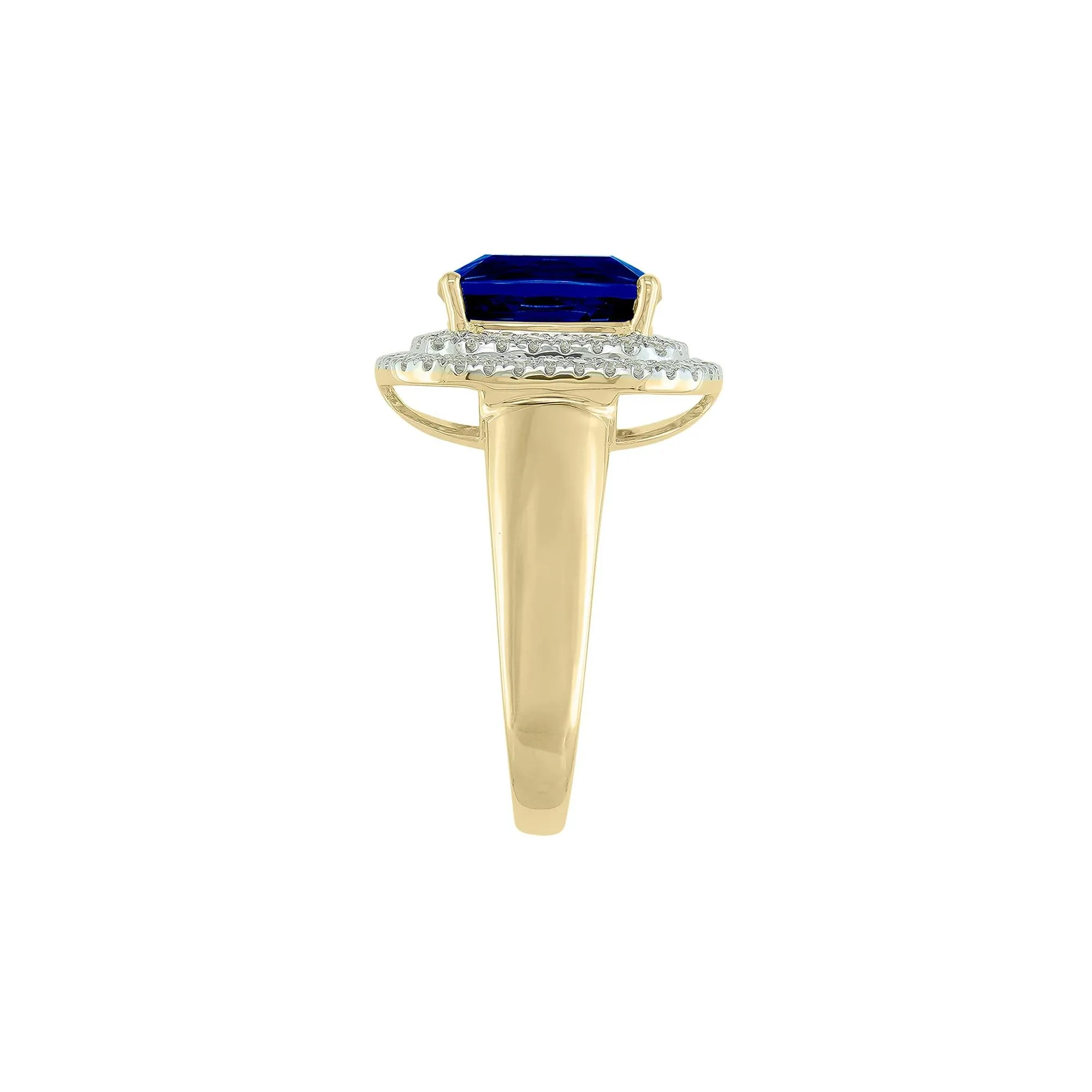 3/8 CT. Tw. Lab-Created Blue Sapphire and Diamond Ring 10K Yellow Gold Round Brilliant Cut Size 6 1mm - Image 3
