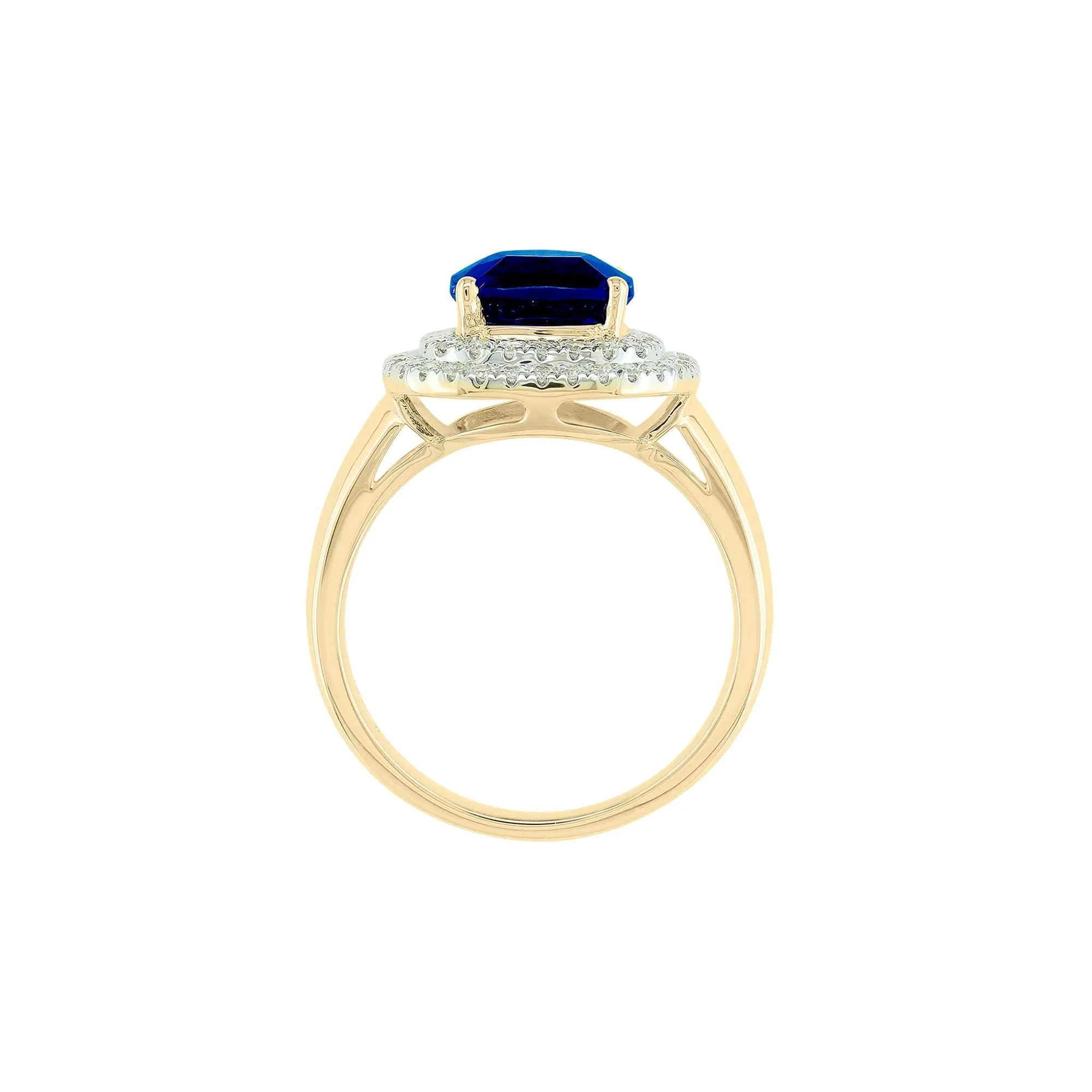 3/8 CT. Tw. Lab-Created Blue Sapphire and Diamond Ring 10K Yellow Gold Round Brilliant Cut Size 7 1mm - Image 2