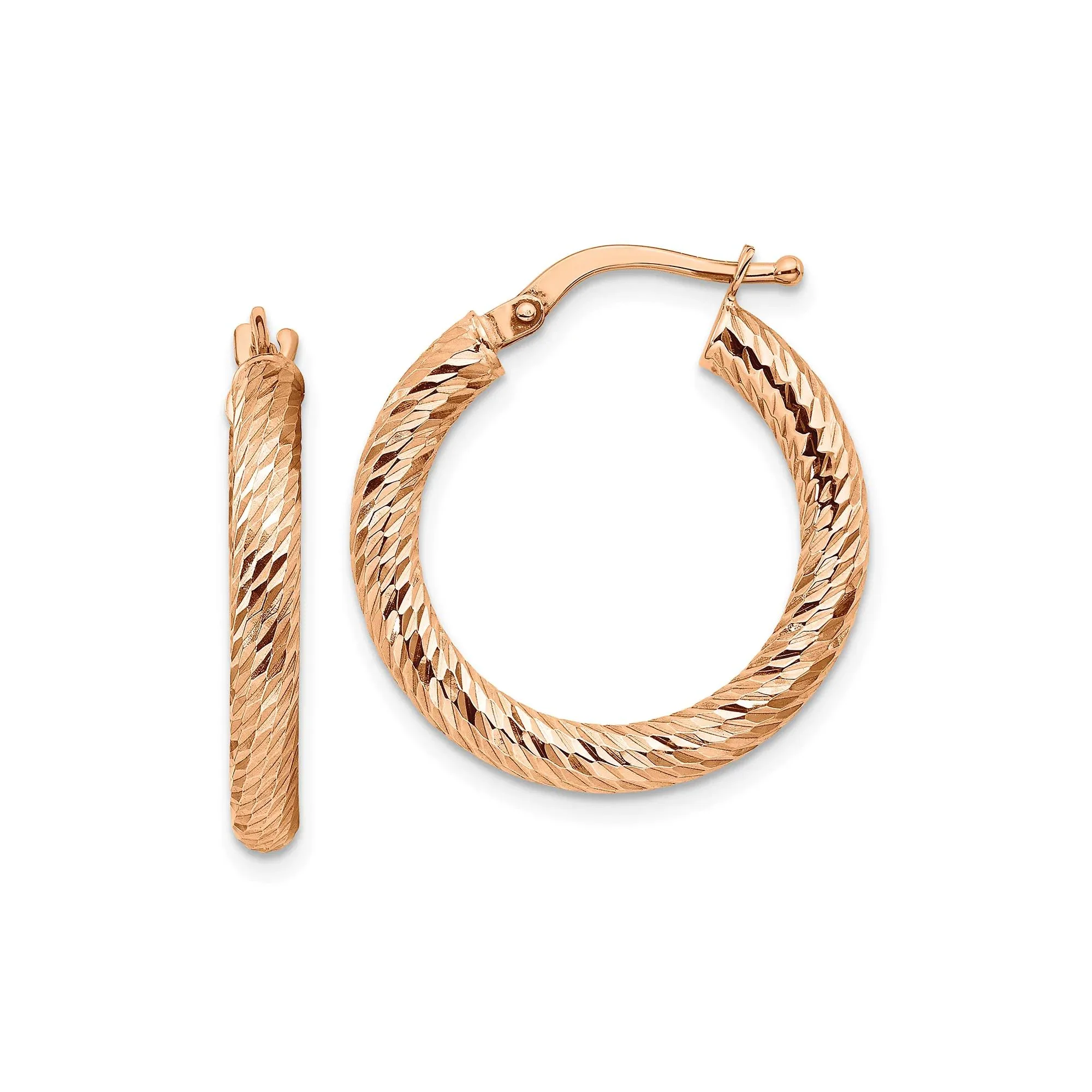 Diamond-Cut Hoop Earrings 14K Rose Gold Size 27.00mm