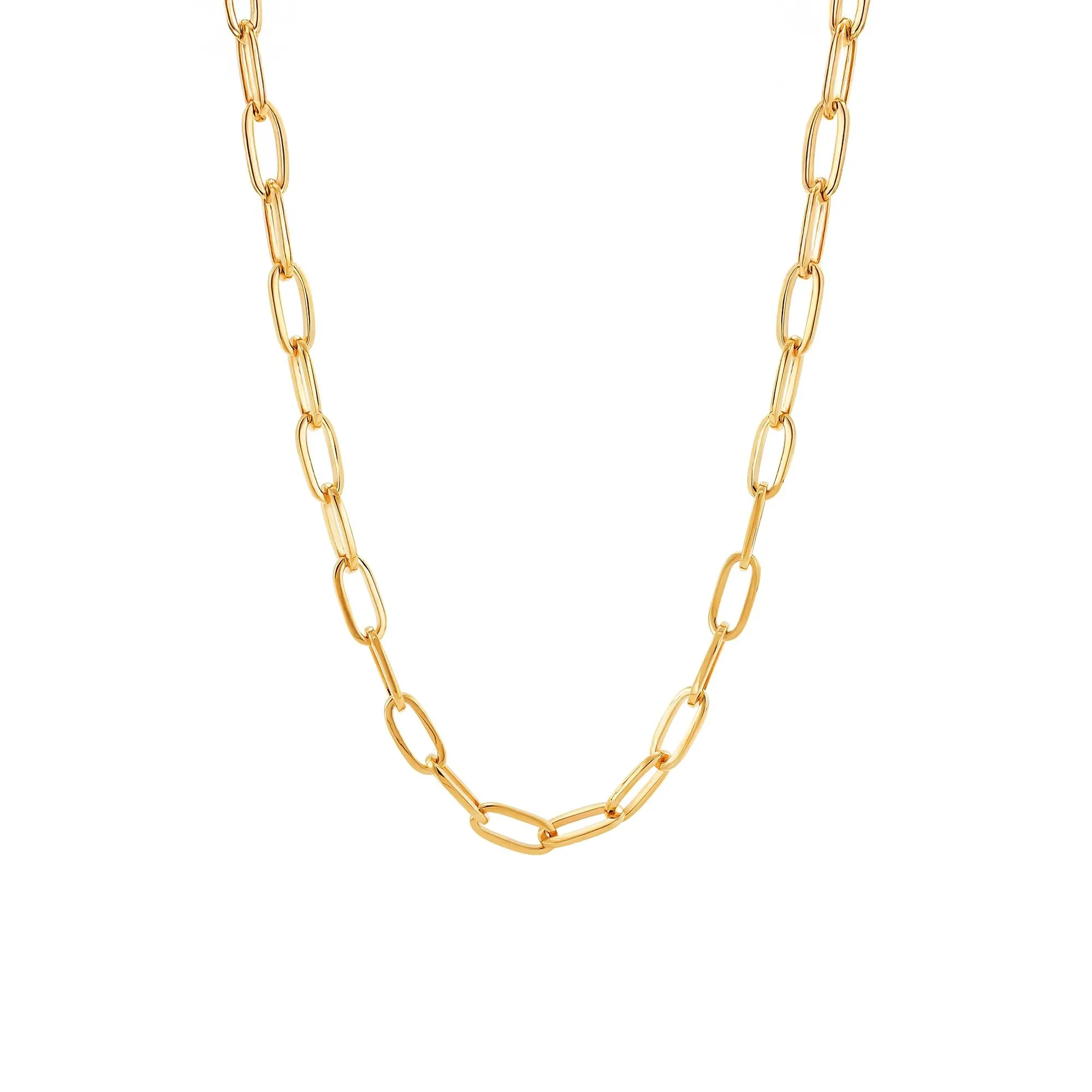 Oval Squared Paperclip Link Necklace 14K Yellow Gold Size 18"