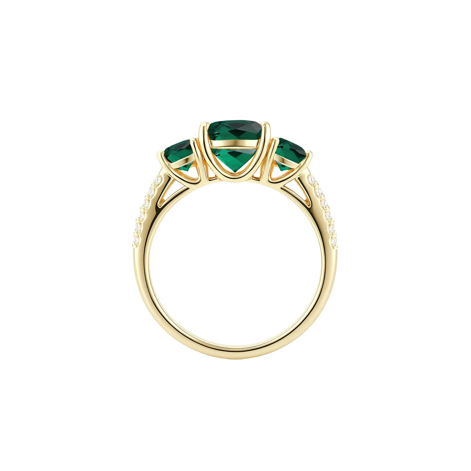1/10 CT. Tw. Lab-Created Emerald & Diamond Three-Stone Ring 10K Yellow Gold Size 6.5 1mm - Image 2