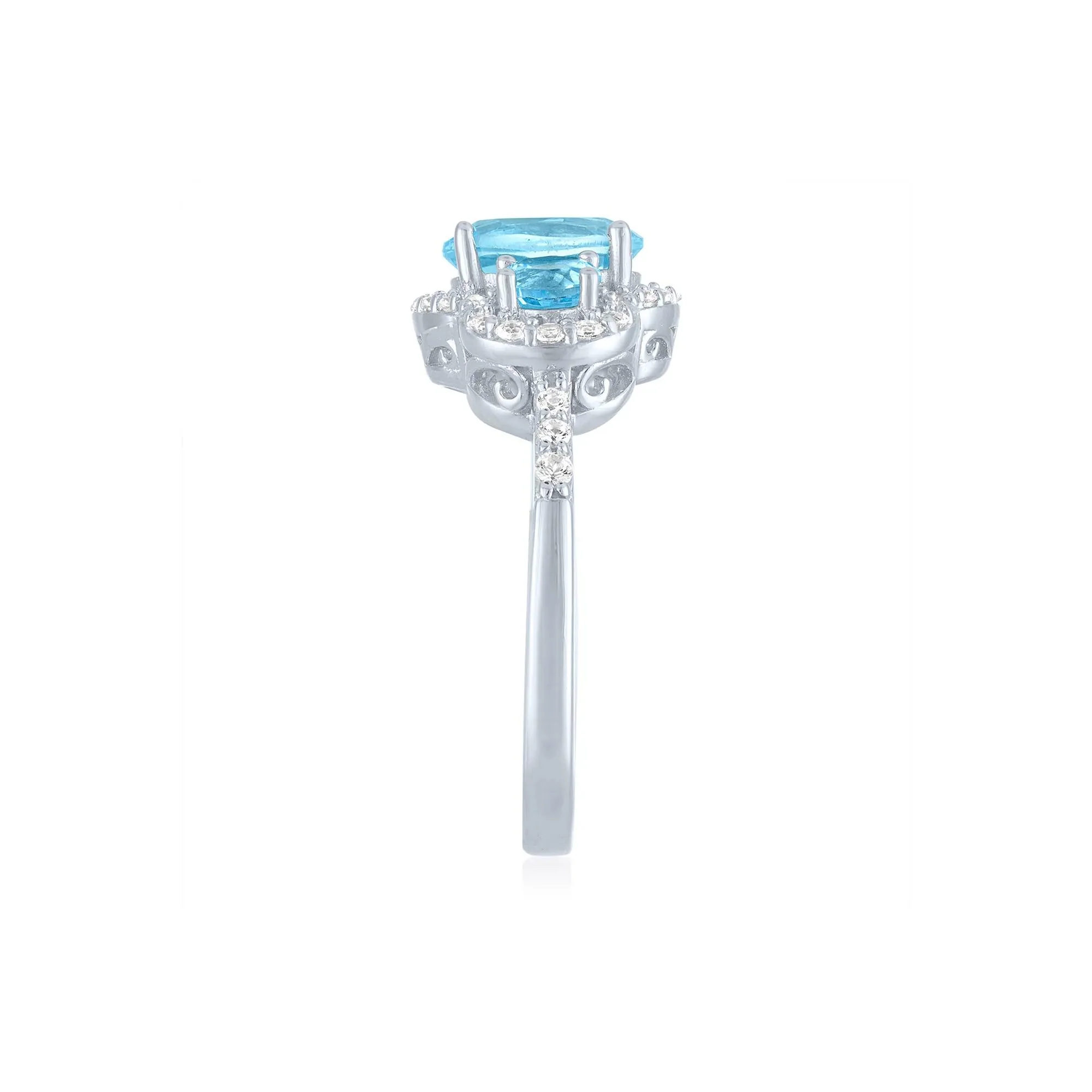 Swiss Blue Topaz & Lab-Created White Sapphire Three-Stone Ring .925 Sterling Silver Size 8.5 1mm - Image 3