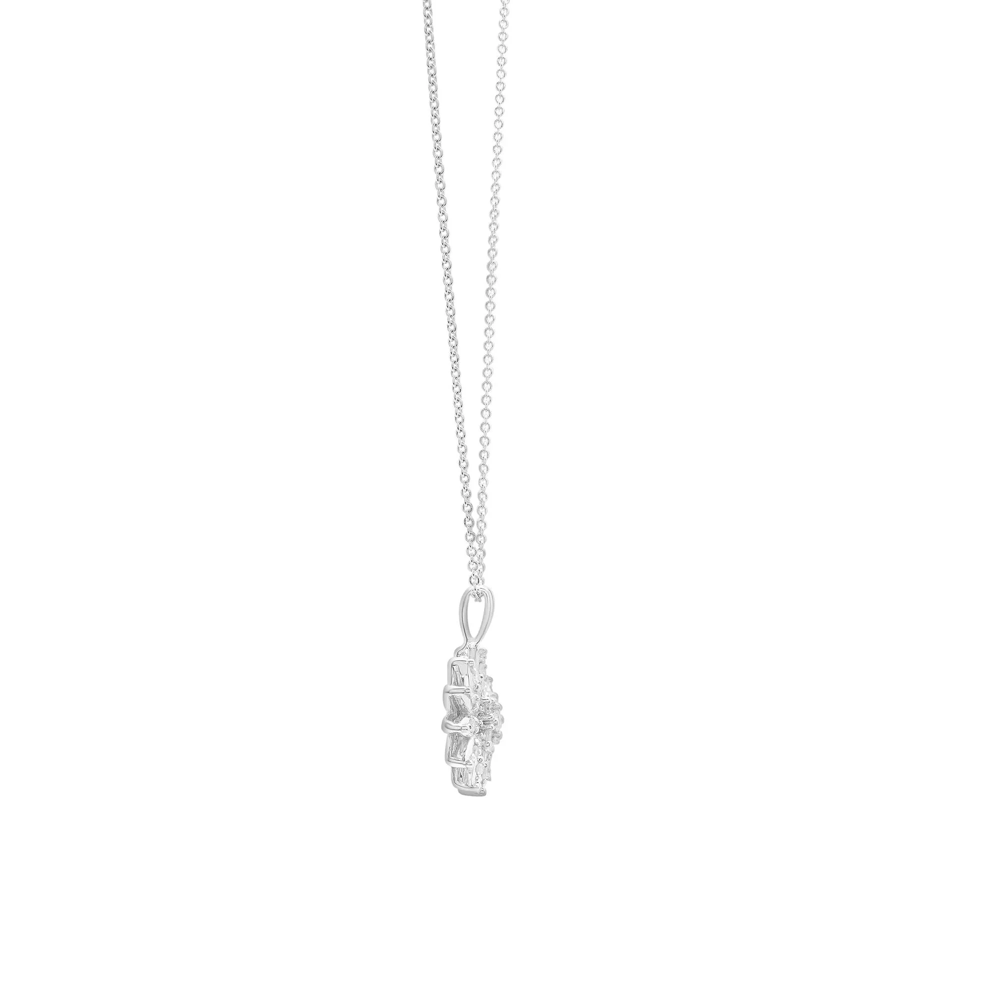 1/2 CT. Tw. Diamond Flower Pendant & Stud Earrings Boxed Set .925 Sterling Silver White Size 18" - Image 4