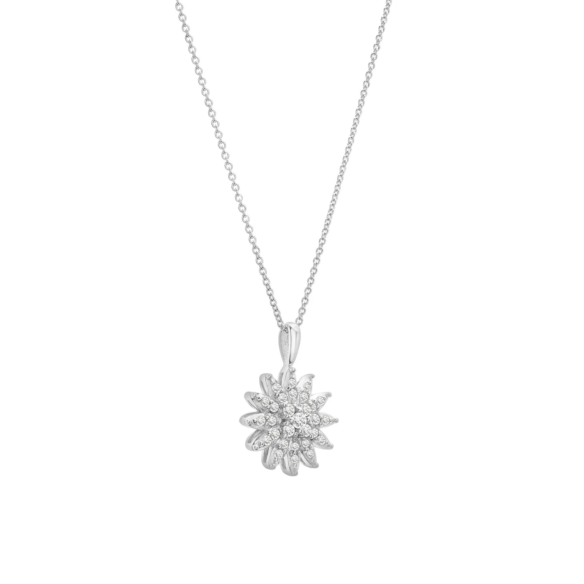 1/2 CT. Tw. Diamond Flower Pendant & Stud Earrings Boxed Set .925 Sterling Silver White Size 18" - Image 6