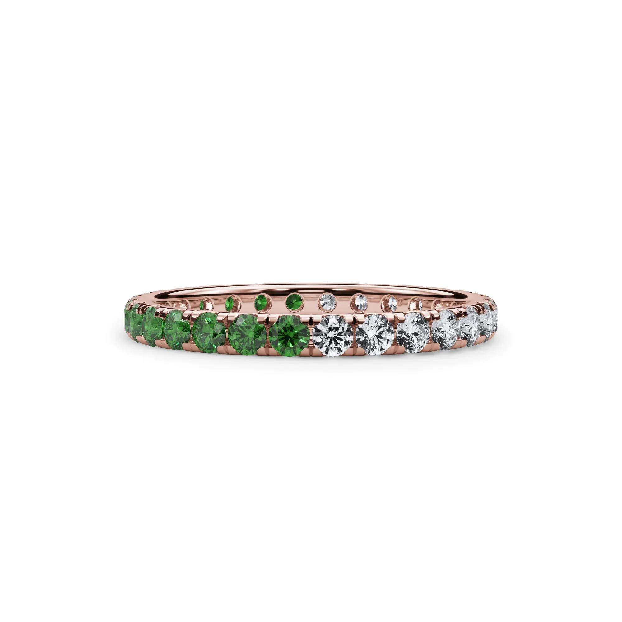 1/2 CT. Tw. Lab Grown Diamond and Lab-Created Emerald Eternity Band Ring 14K Rose Gold Size 5 3mm