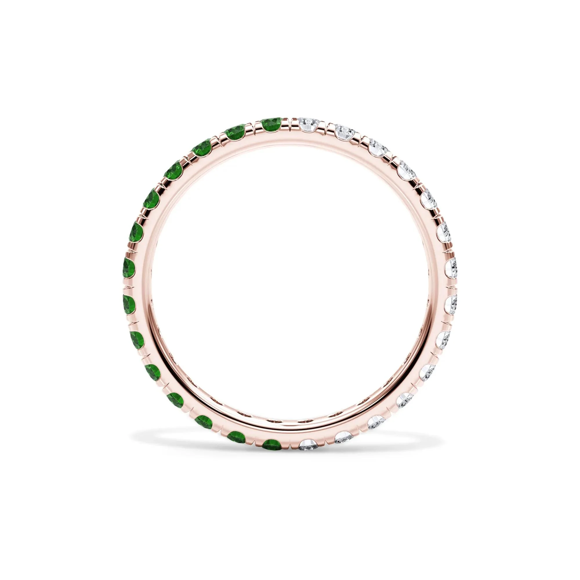 1/2 CT. Tw. Lab Grown Diamond and Lab-Created Emerald Eternity Band Ring 14K Rose Gold Size 5.5 3mm - Image 2