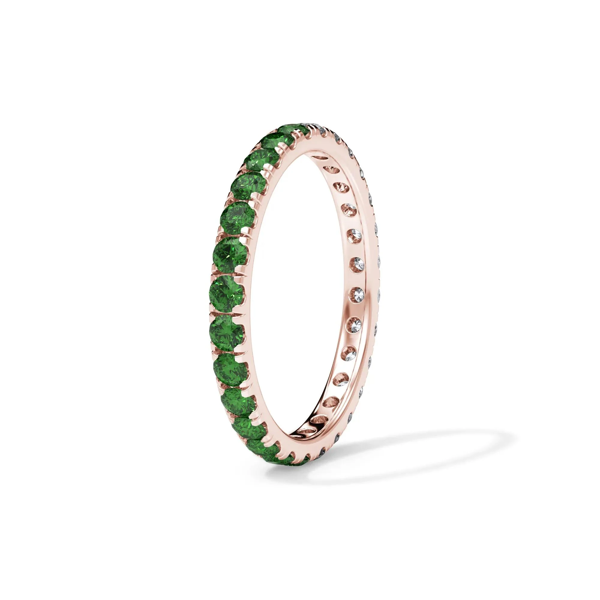 1/2 CT. Tw. Lab Grown Diamond and Lab-Created Emerald Eternity Band Ring 14K Rose Gold Size 5.5 3mm - Image 3