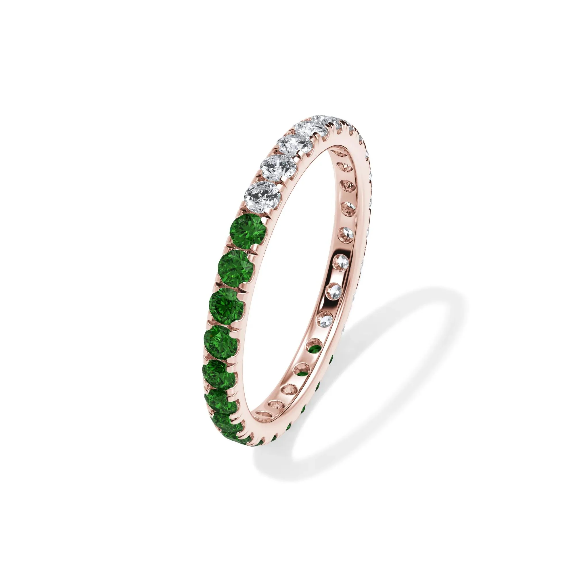 1/2 CT. Tw. Lab Grown Diamond and Lab-Created Emerald Eternity Band Ring 14K Rose Gold Size 7.5 3mm - Image 4