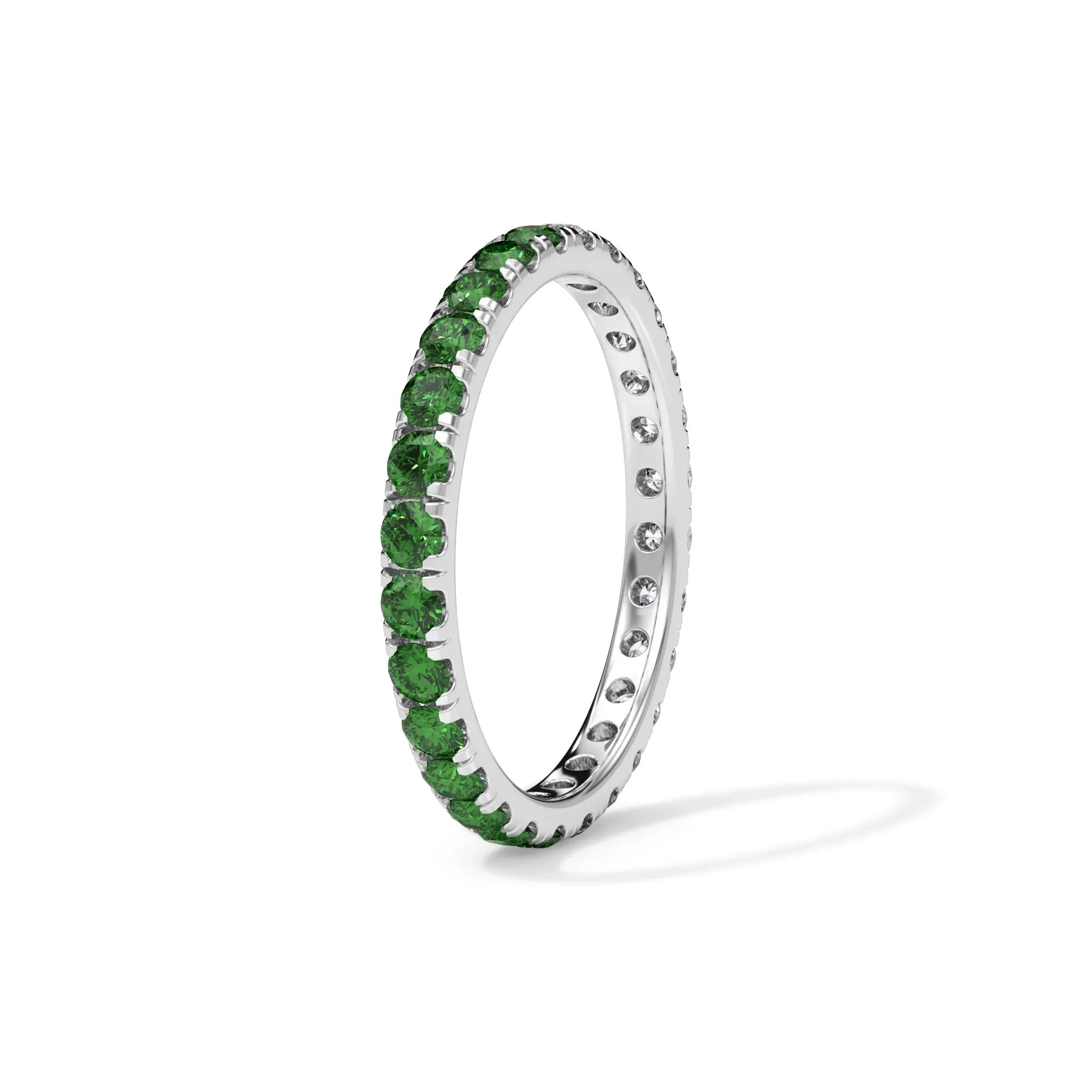 1/2 CT. Tw. Lab Grown Diamond and Lab-Created Emerald Eternity Band Ring 14K White Gold Size 4 3mm - Image 3