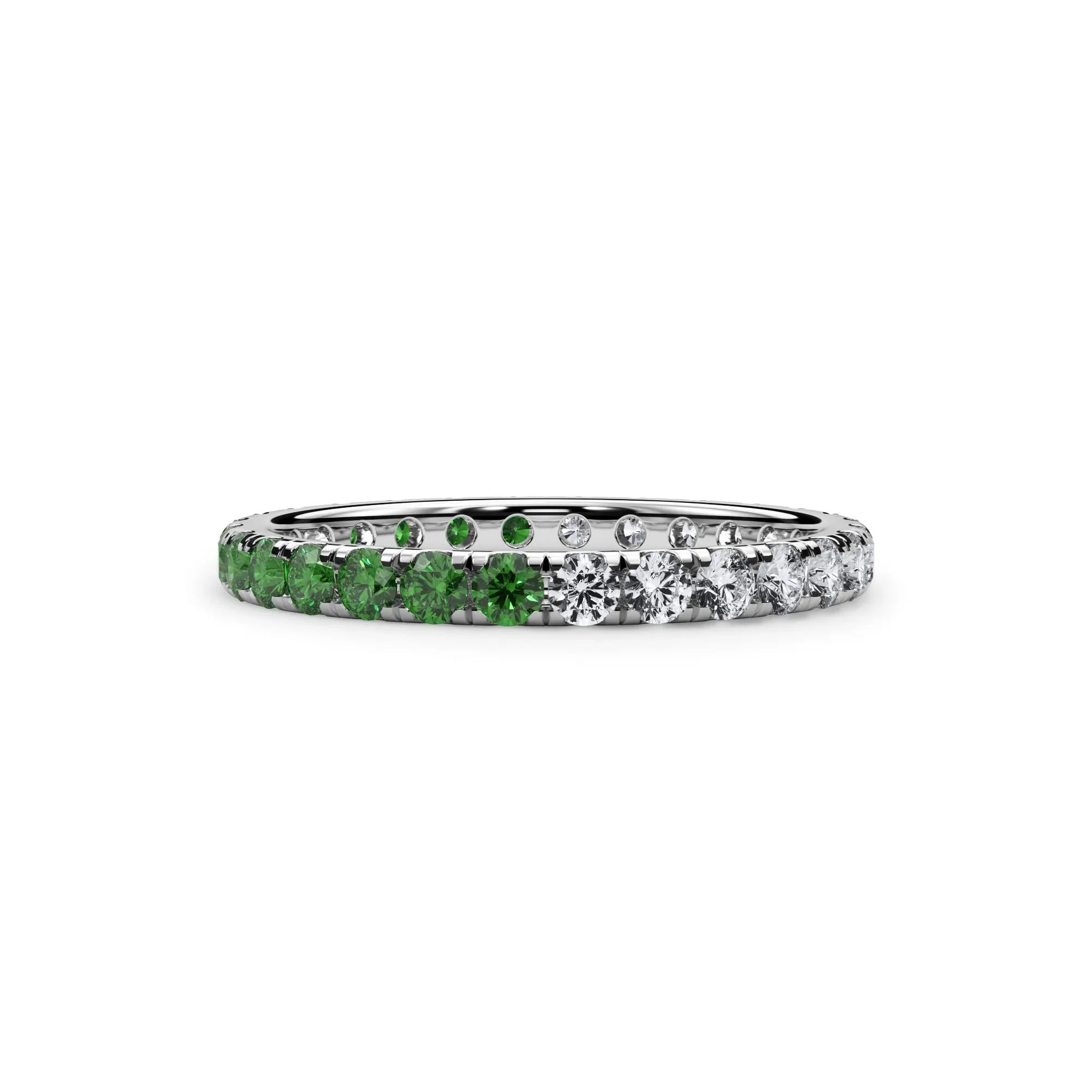 1/2 CT. Tw. Lab Grown Diamond and Lab-Created Emerald Eternity Band Ring 14K White Gold Size 4.5 3mm
