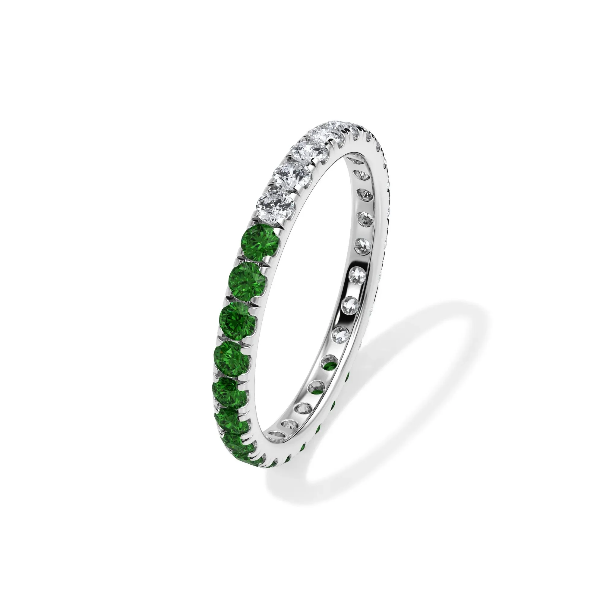 1/2 CT. Tw. Lab Grown Diamond and Lab-Created Emerald Eternity Band Ring 14K White Gold Size 6.5 3mm - Image 4