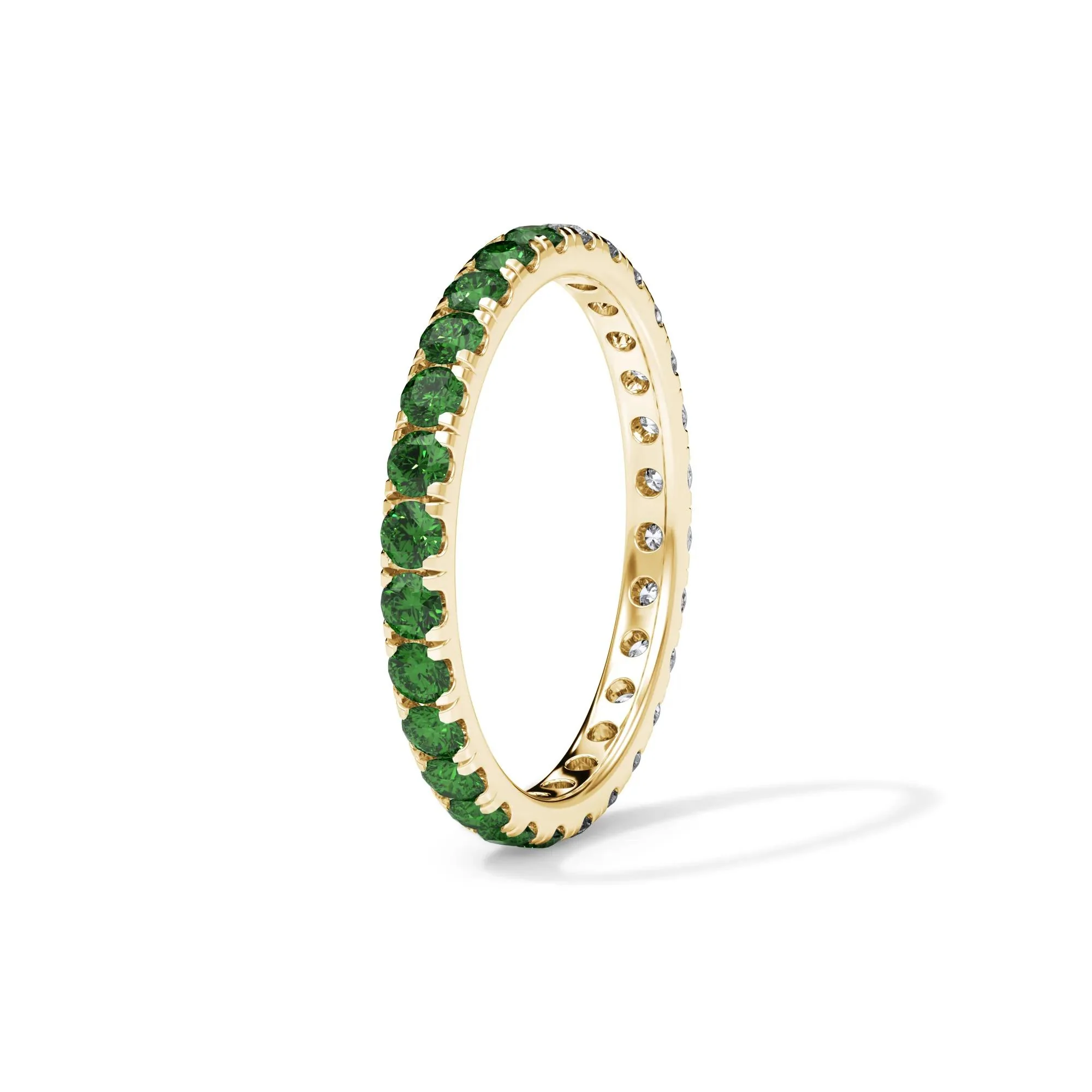 1/2 CT. Tw. Lab Grown Diamond and Lab-Created Emerald Eternity Band Ring 14K Yellow Gold Size 6 3mm - Image 3