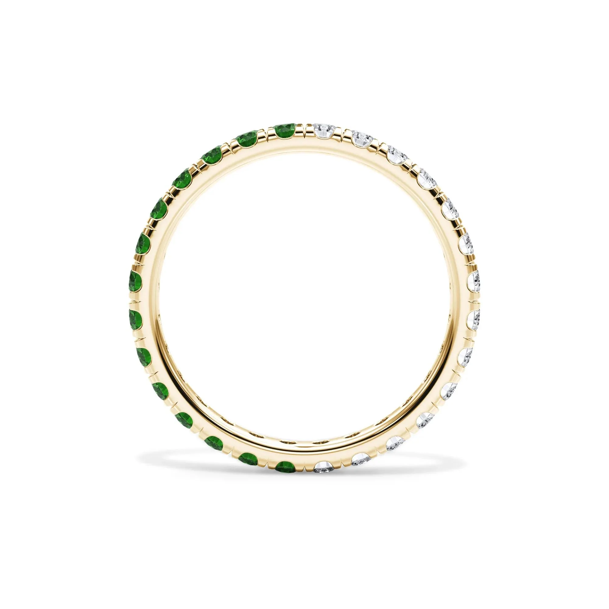 1/2 CT. Tw. Lab Grown Diamond and Lab-Created Emerald Eternity Band Ring 14K Yellow Gold Size 7 3mm - Image 2