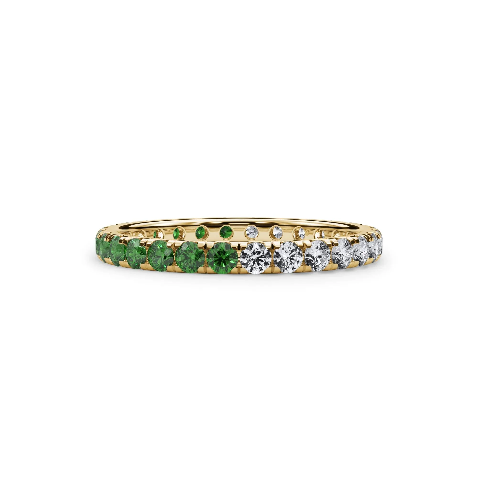 1/2 CT. Tw. Lab Grown Diamond and Lab-Created Emerald Eternity Band Ring 14K Yellow Gold Size 8 3mm