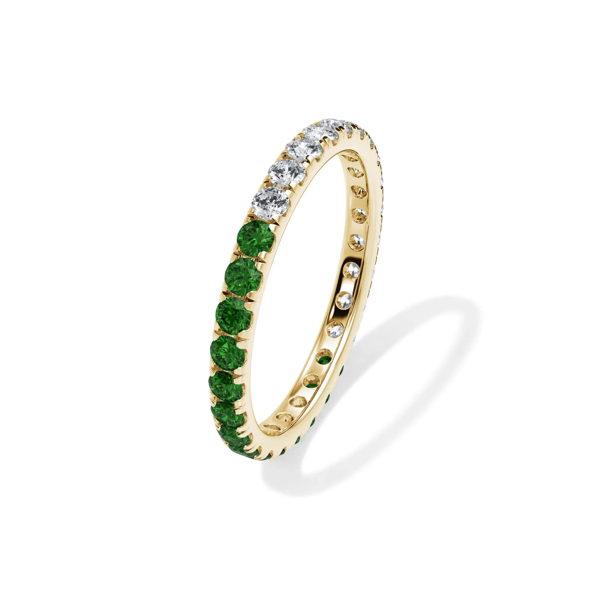 1/2 CT. Tw. Lab Grown Diamond and Lab-Created Emerald Eternity Band Ring 14K Yellow Gold Size 9 3mm - Image 4