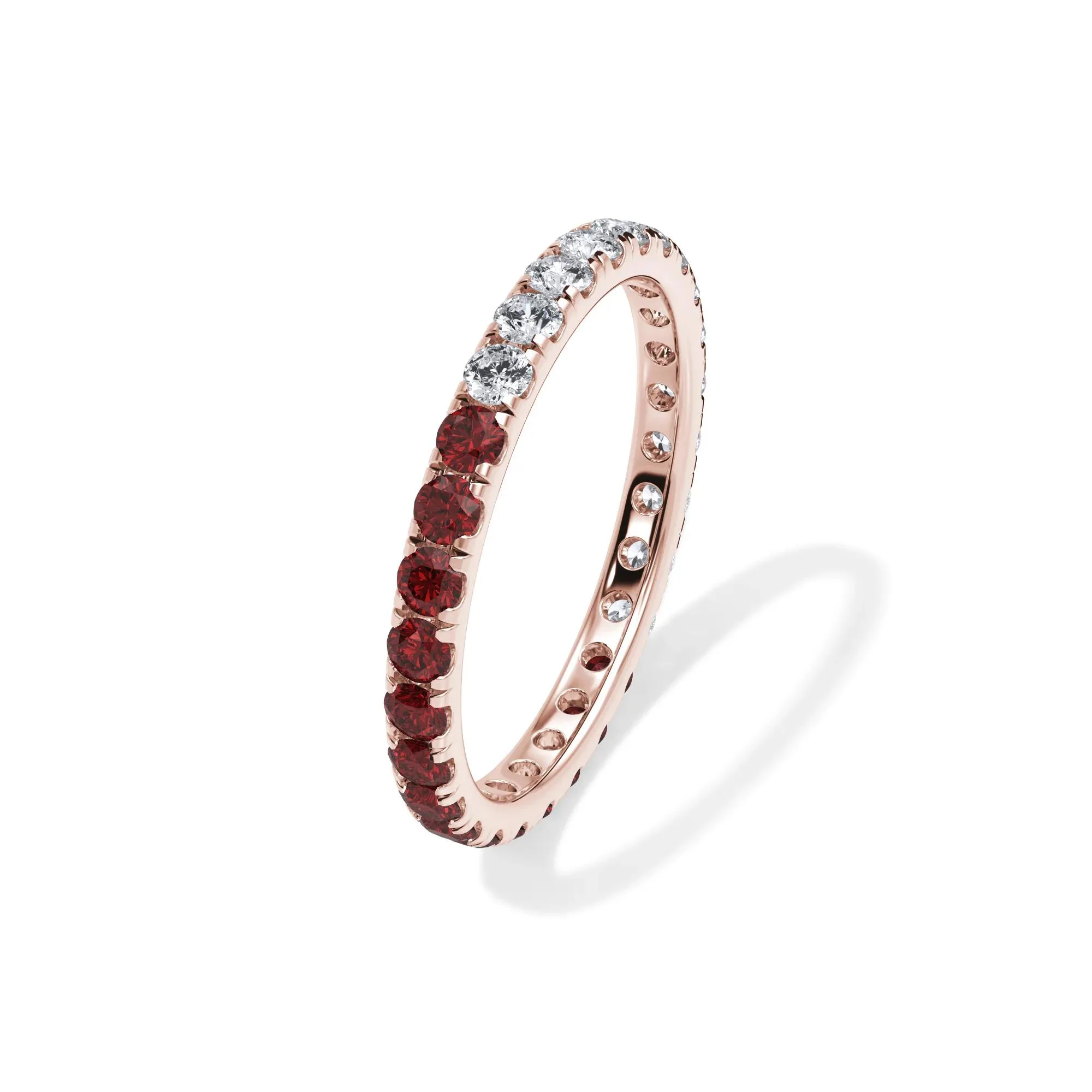1/2 CT. Tw. Lab Grown Diamond and Lab-Created Ruby Eternity Band Ring 14K Rose Gold Size 7.5 3mm - Image 4
