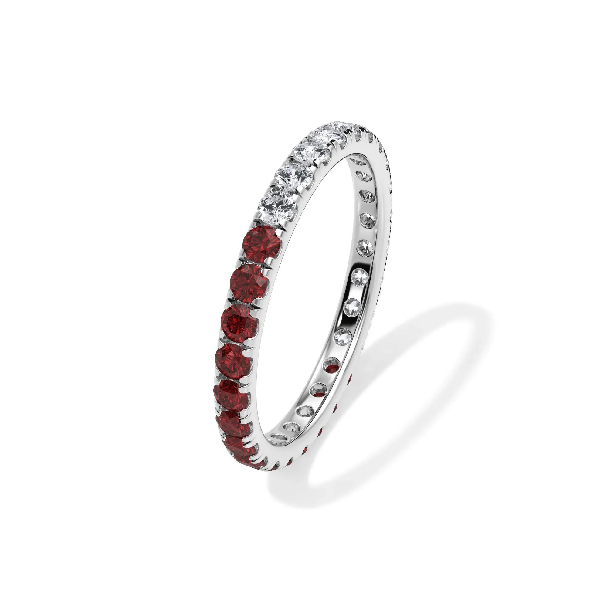 1/2 CT. Tw. Lab Grown Diamond and Lab-Created Ruby Eternity Band Ring 14K White Gold Size 4.5 3mm - Image 4