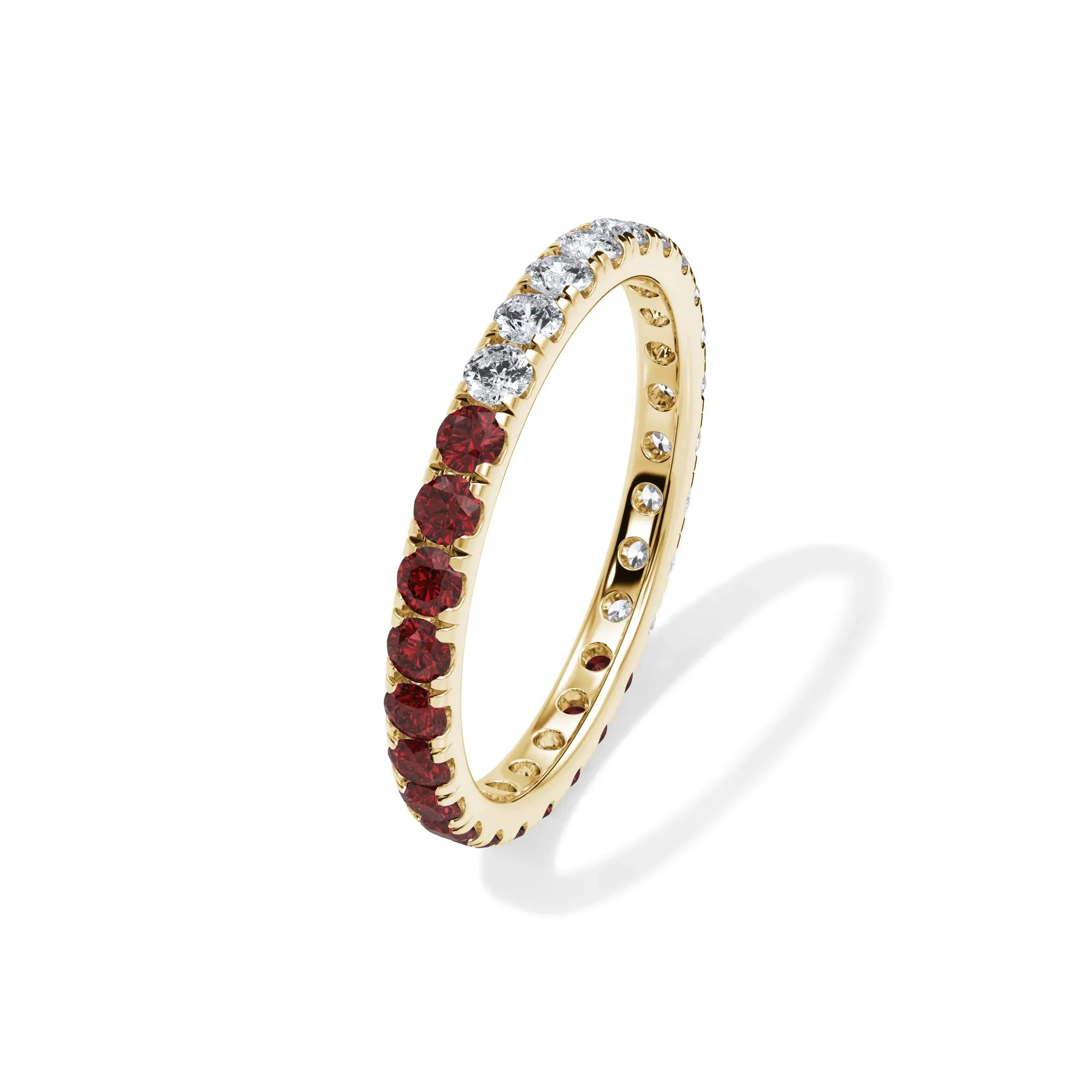 1/2 CT. Tw. Lab Grown Diamond and Lab-Created Ruby Eternity Band Ring 14K Yellow Gold Size 4 3mm - Image 4