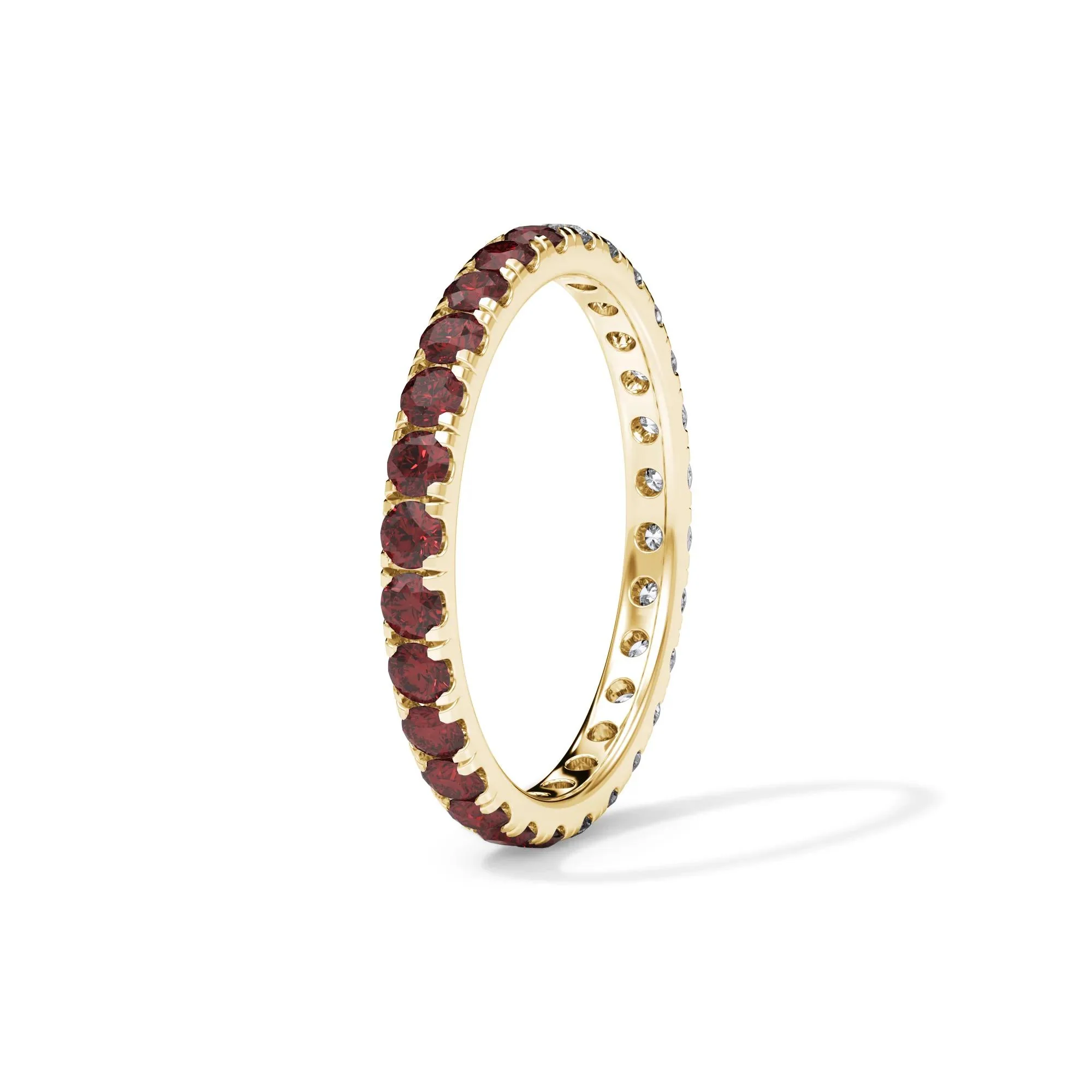 1/2 CT. Tw. Lab Grown Diamond and Lab-Created Ruby Eternity Band Ring 14K Yellow Gold Size 6 3mm - Image 3