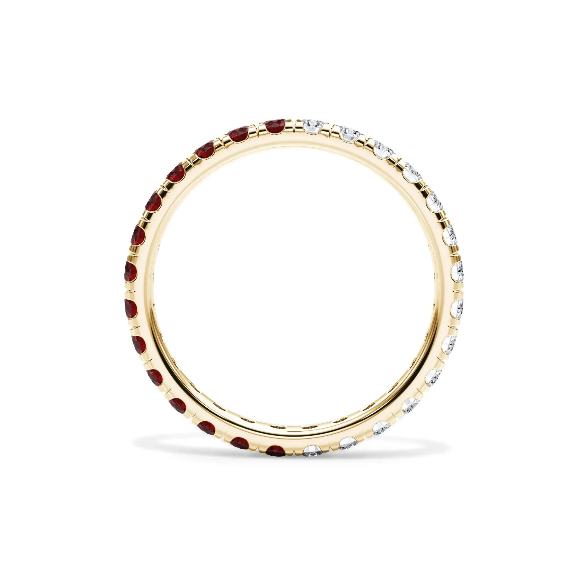 1/2 CT. Tw. Lab Grown Diamond and Lab-Created Ruby Eternity Band Ring 14K Yellow Gold Size 7 3mm - Image 2