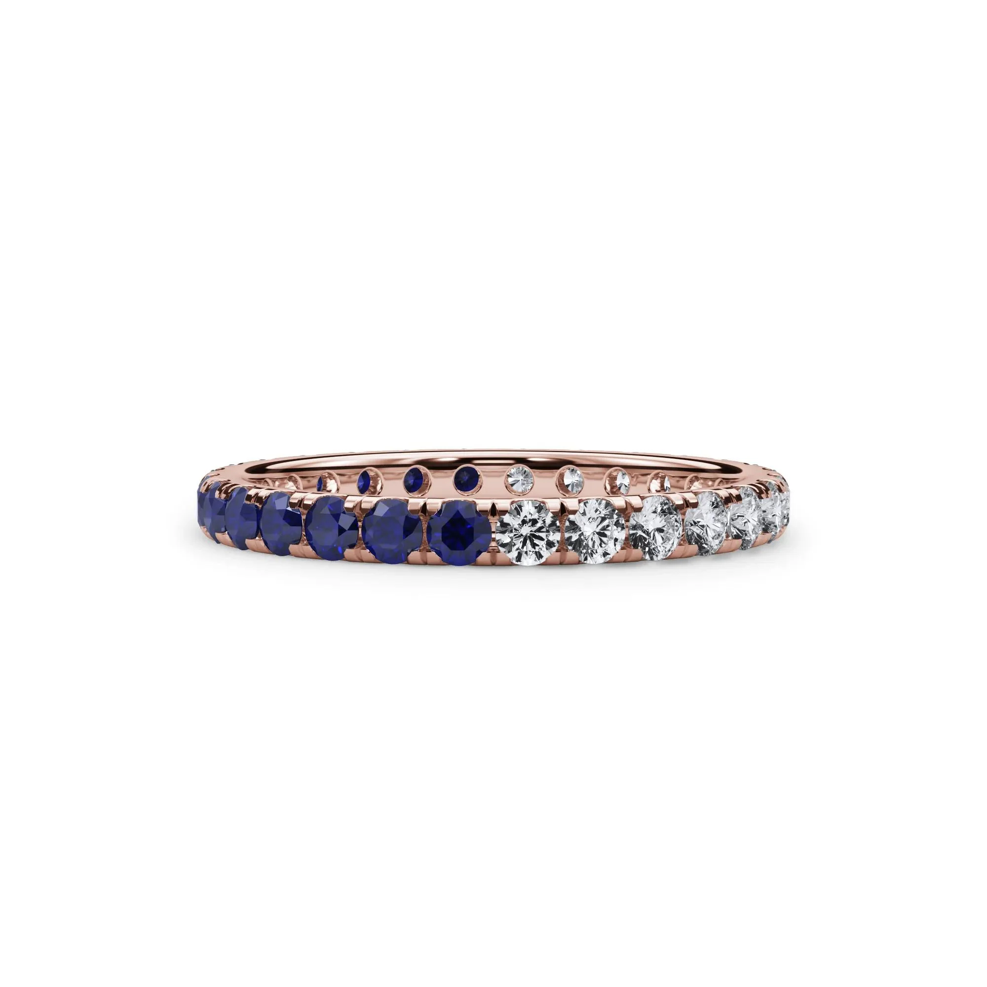 1/2 CT. Tw. Lab Grown Diamond and Lab-Created Blue Sapphire Eternity Band Ring 14K Rose Gold Size 4 3mm