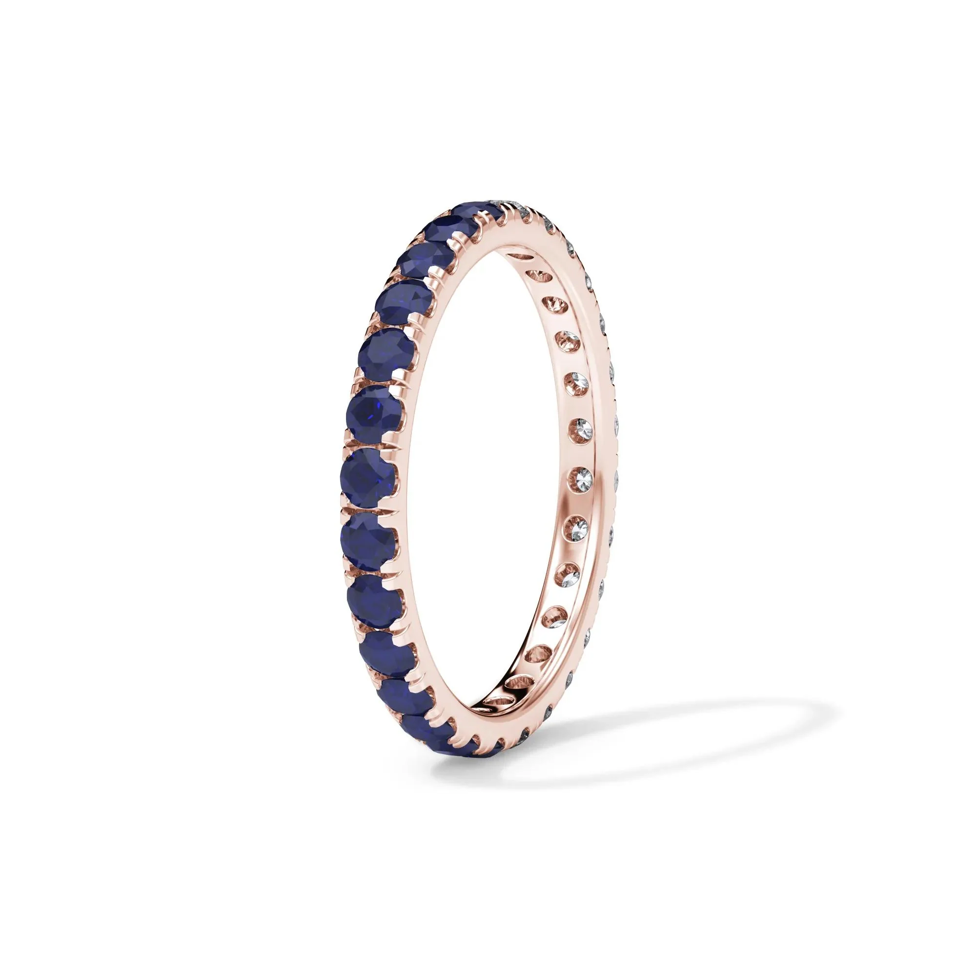 1/2 CT. Tw. Lab Grown Diamond and Lab-Created Blue Sapphire Eternity Band Ring 14K Rose Gold Size 5.5 3mm - Image 3