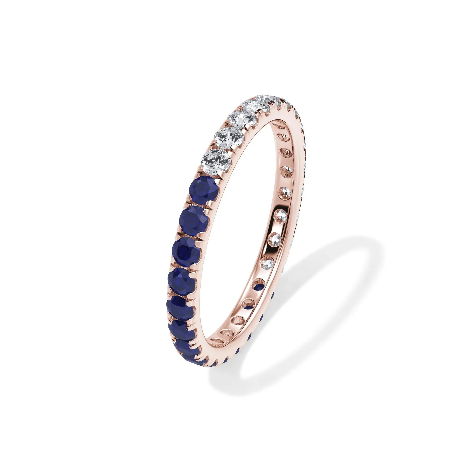 1/2 CT. Tw. Lab Grown Diamond and Lab-Created Blue Sapphire Eternity Band Ring 14K Rose Gold Size 8.5 3mm - Image 4