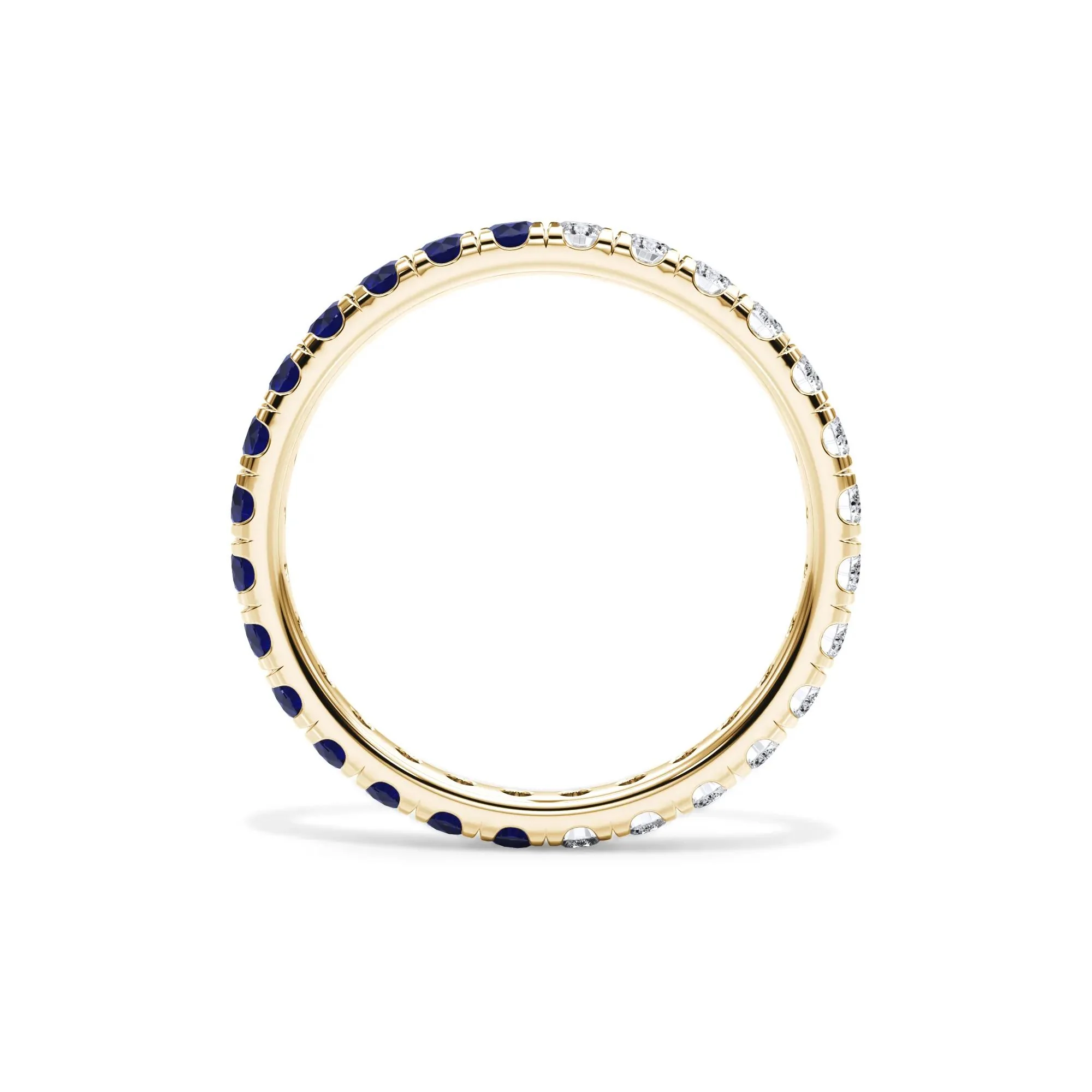 1/2 CT. Tw. Lab Grown Diamond and Lab-Created Blue Sapphire Eternity Band Ring 14K Yellow Gold Size 7 3mm - Image 2