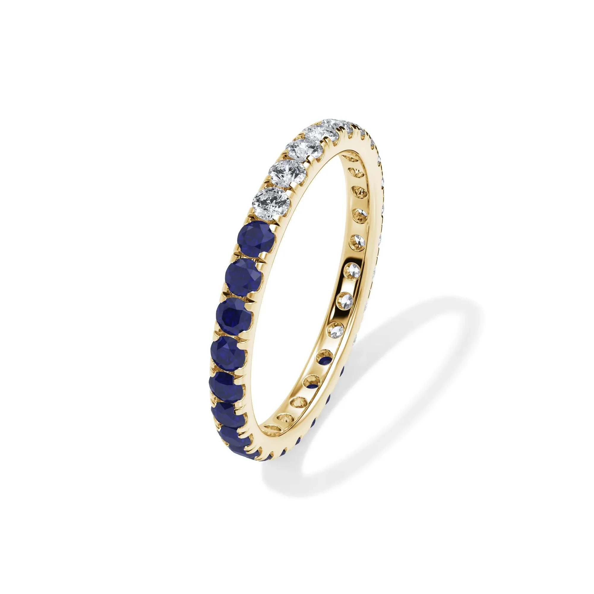 1/2 CT. Tw. Lab Grown Diamond and Lab-Created Blue Sapphire Eternity Band Ring 14K Yellow Gold Size 7.5 3mm - Image 4