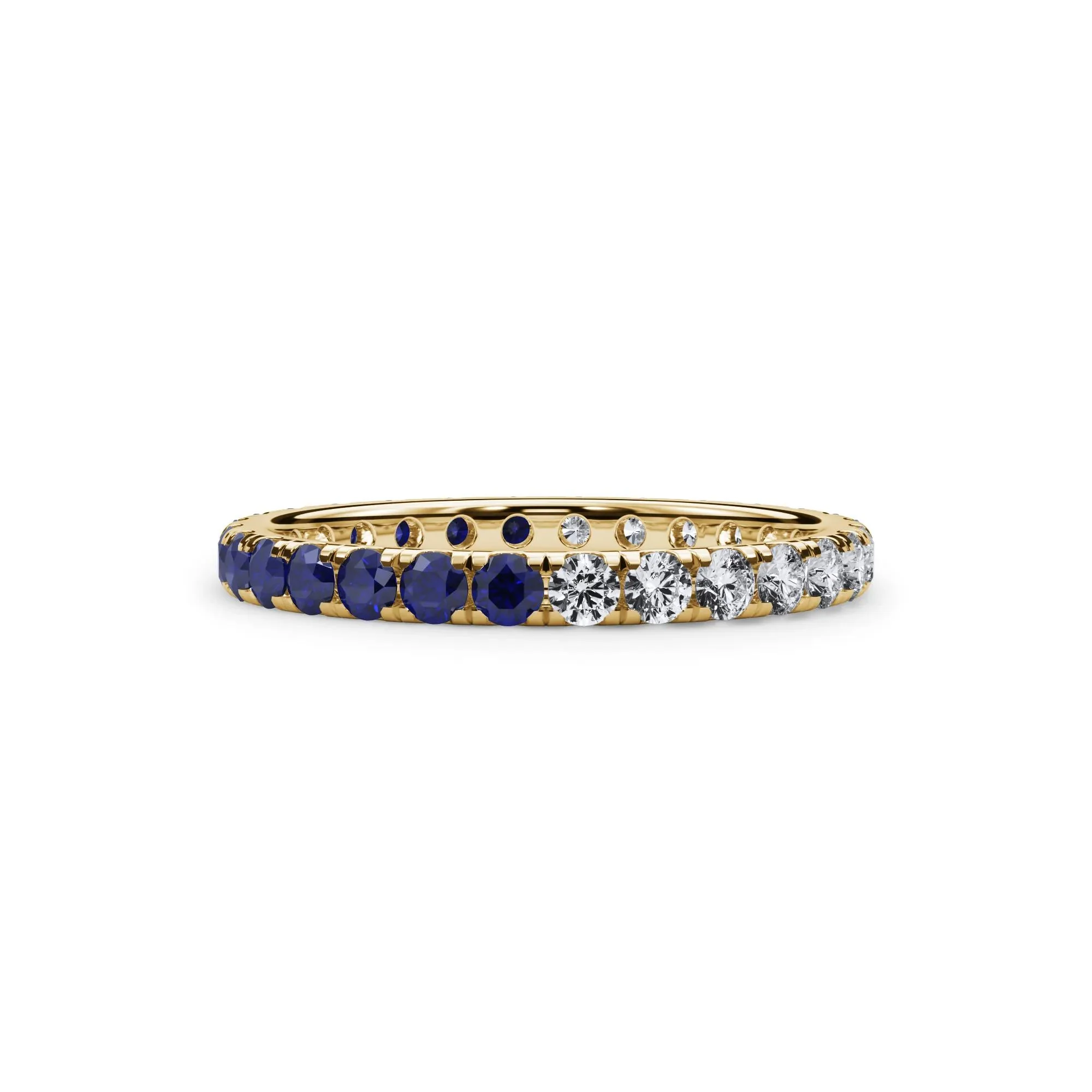 1/2 CT. Tw. Lab Grown Diamond and Lab-Created Blue Sapphire Eternity Band Ring 14K Yellow Gold Size 8.5 3mm